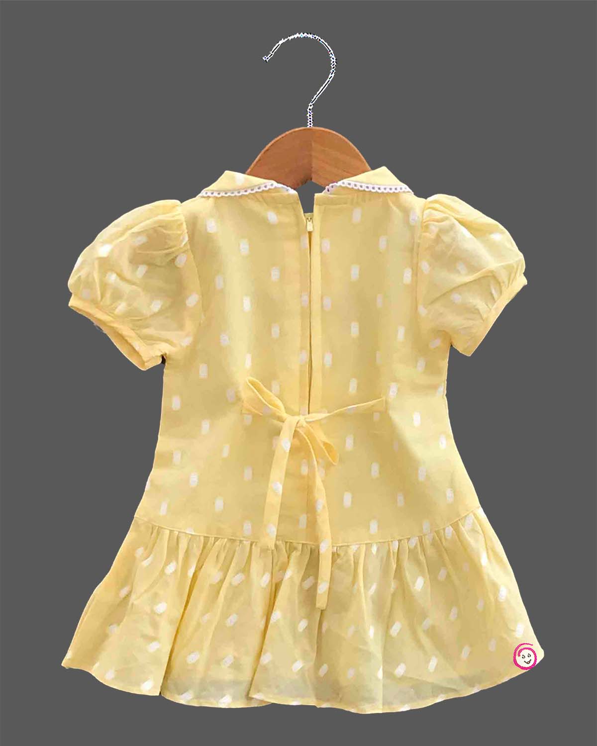 toddler girl casual cotton frock with peter pan collar and puff sleeves