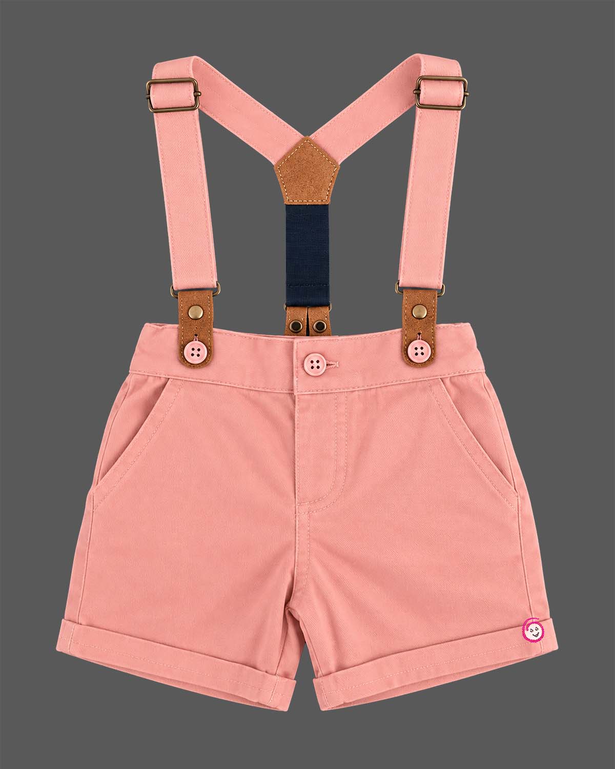 Baby boy farm print collared shirt with bowtie and pink suspender shorts dress for infant