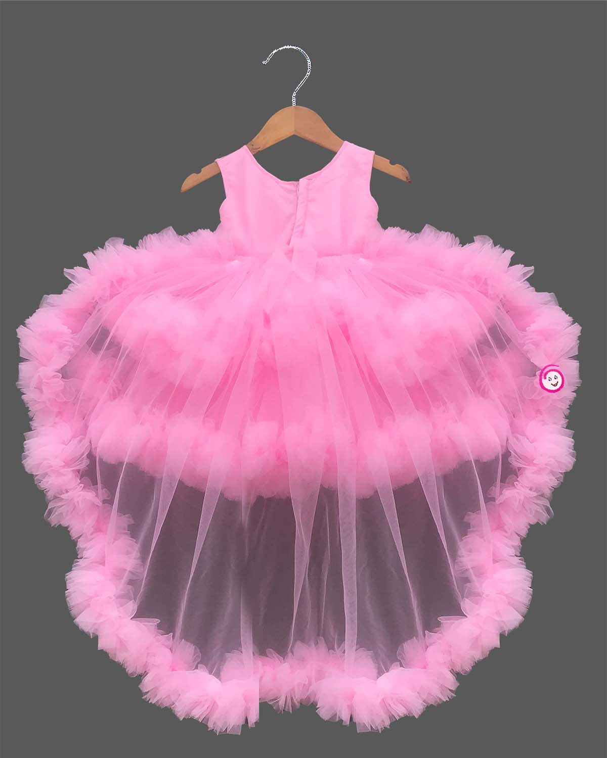 Girls fashion partywear frock with flower detail for birthday, wedding, and reception functions