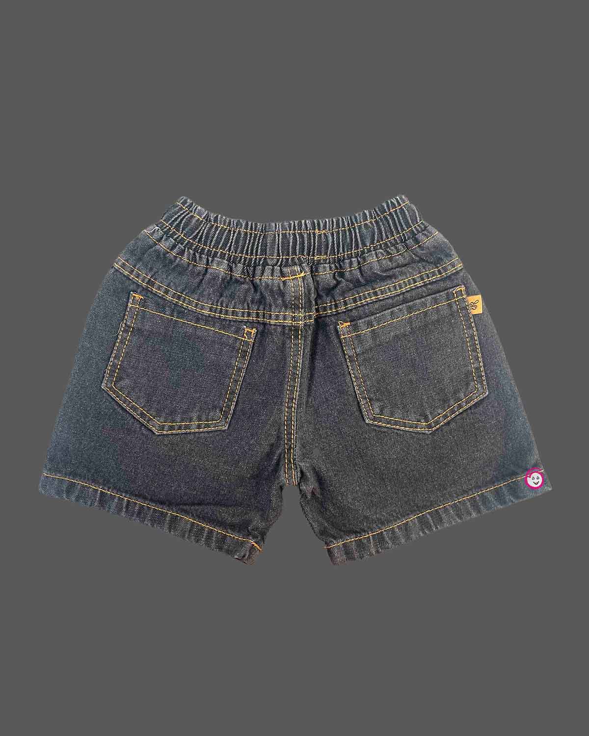 Boys party wear denim shorts with elastic waist and contrast stitching for active toddlers.