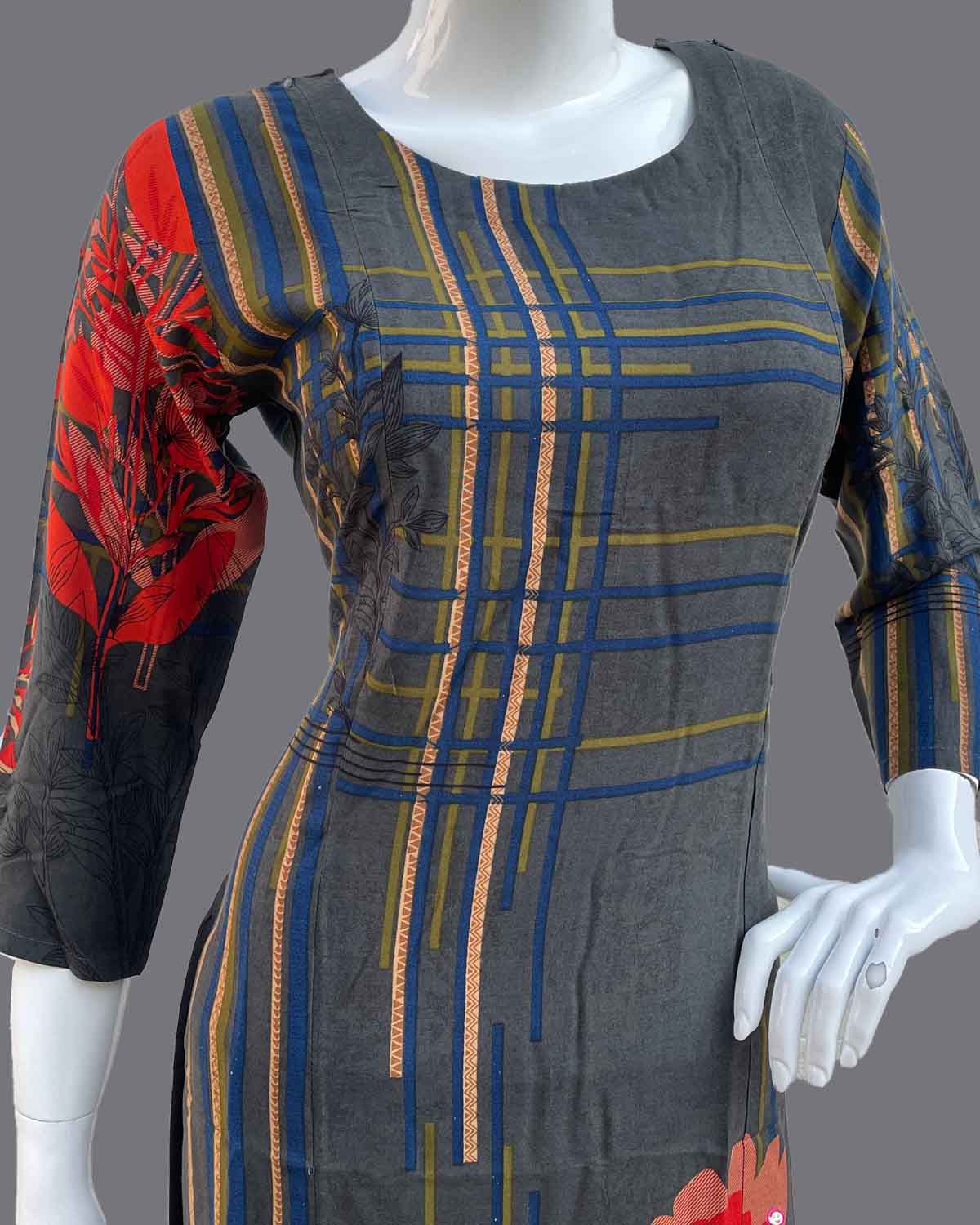 Maternity overall printed 3/4 sleeve top with zip - Dark Grey