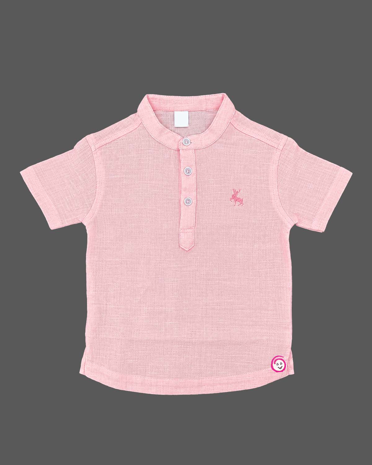 Textured collar shirt and shorts set styled as baby boy western wear with embroidered chest motif.