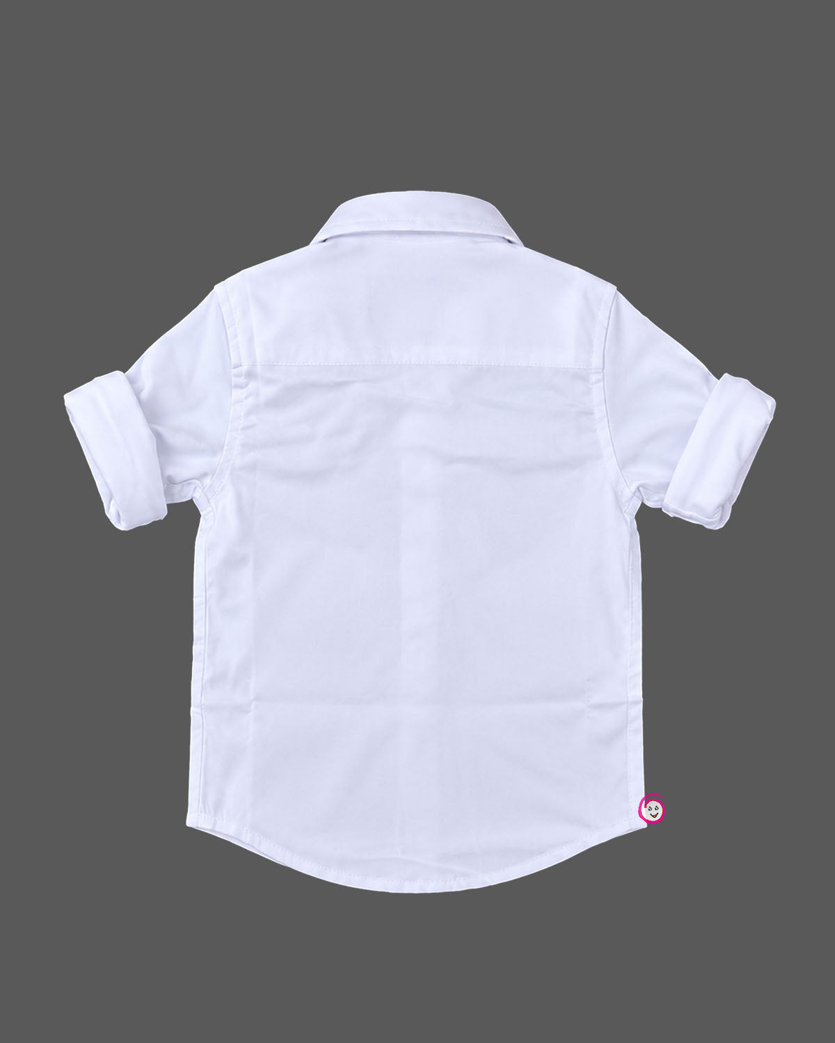 Embroidered button-down party wear for boys with front embroidery motifs and roll-up sleeves.