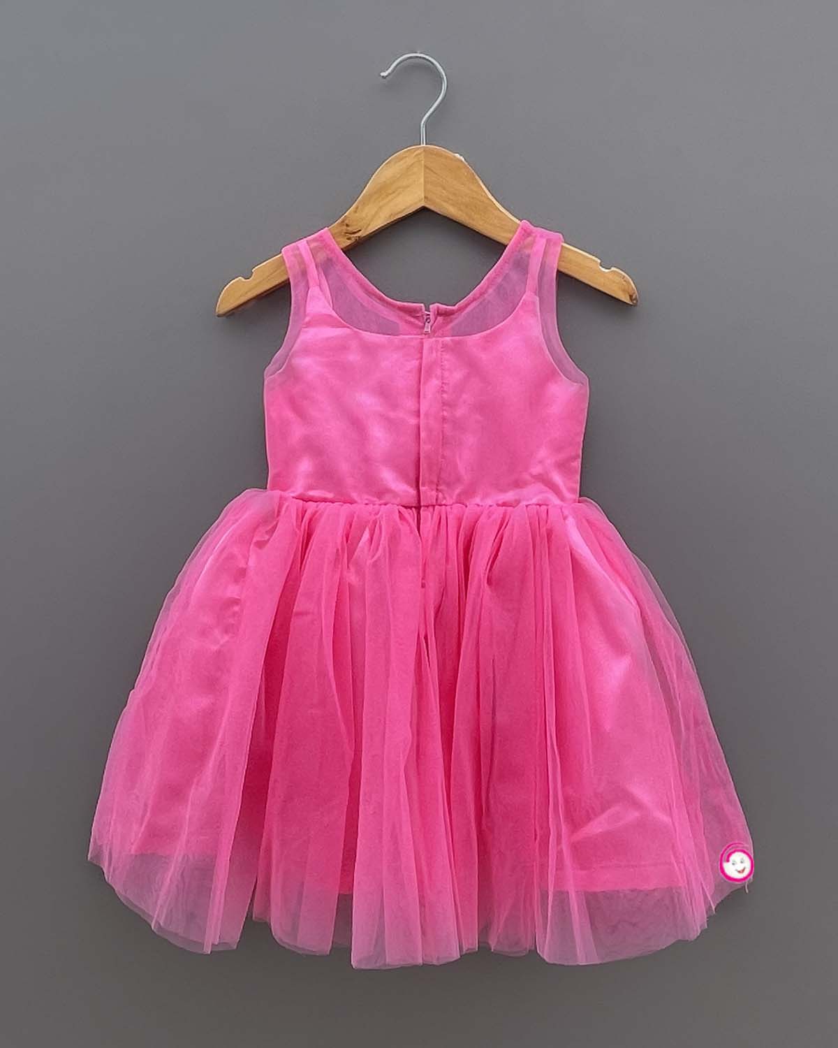 Girls flower applique party frock - Dark Pink