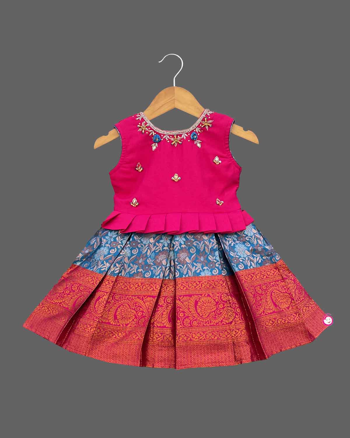 Girls pearls applique with traditional frocks - Dark Pink
