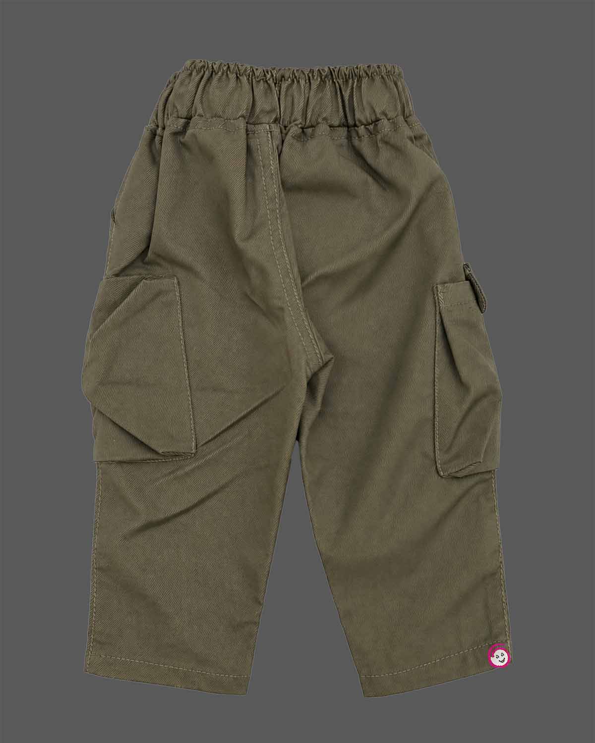 Trendy utility cargo pant for toddler boys featuring multi-flap pockets, graphic patch detail, and a thick braided drawstring waist.