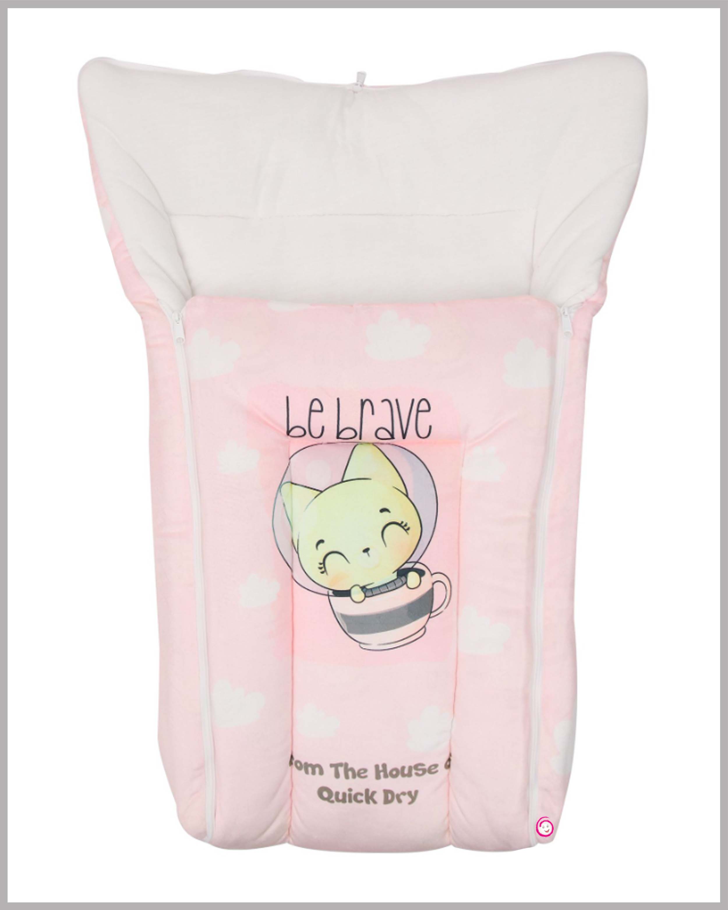 Quick Dry Baby Kangaroo Wrapper Printed Carry Bed - Baby Pink