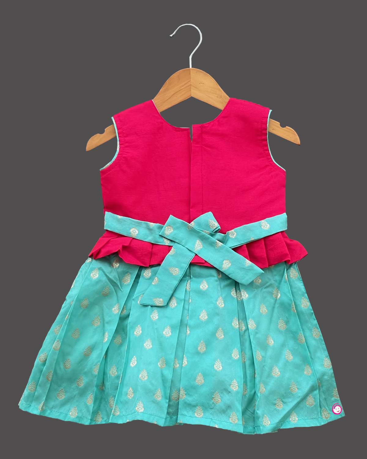 Girls aari traditional design frock - Sea Green
