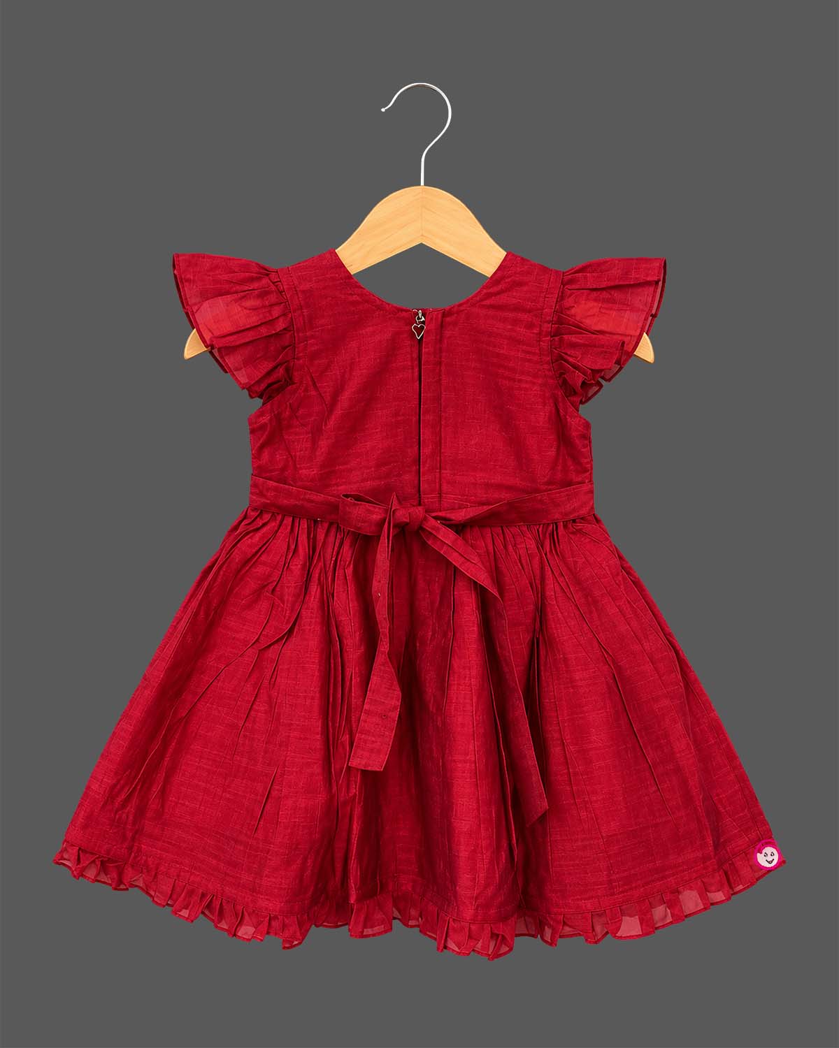Embroidered silk frocks for baby girl featuring frill sleeve and bird motif