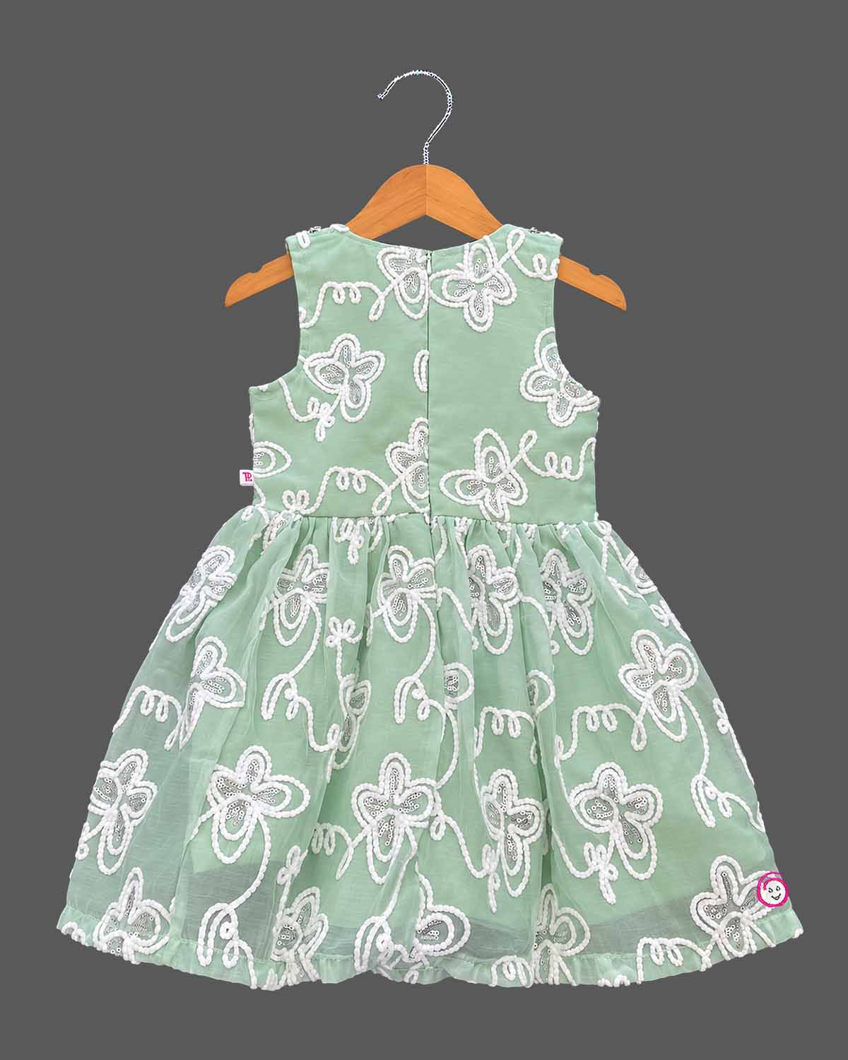 Embroidered net party frock with matching tailored blazer for kids party wear