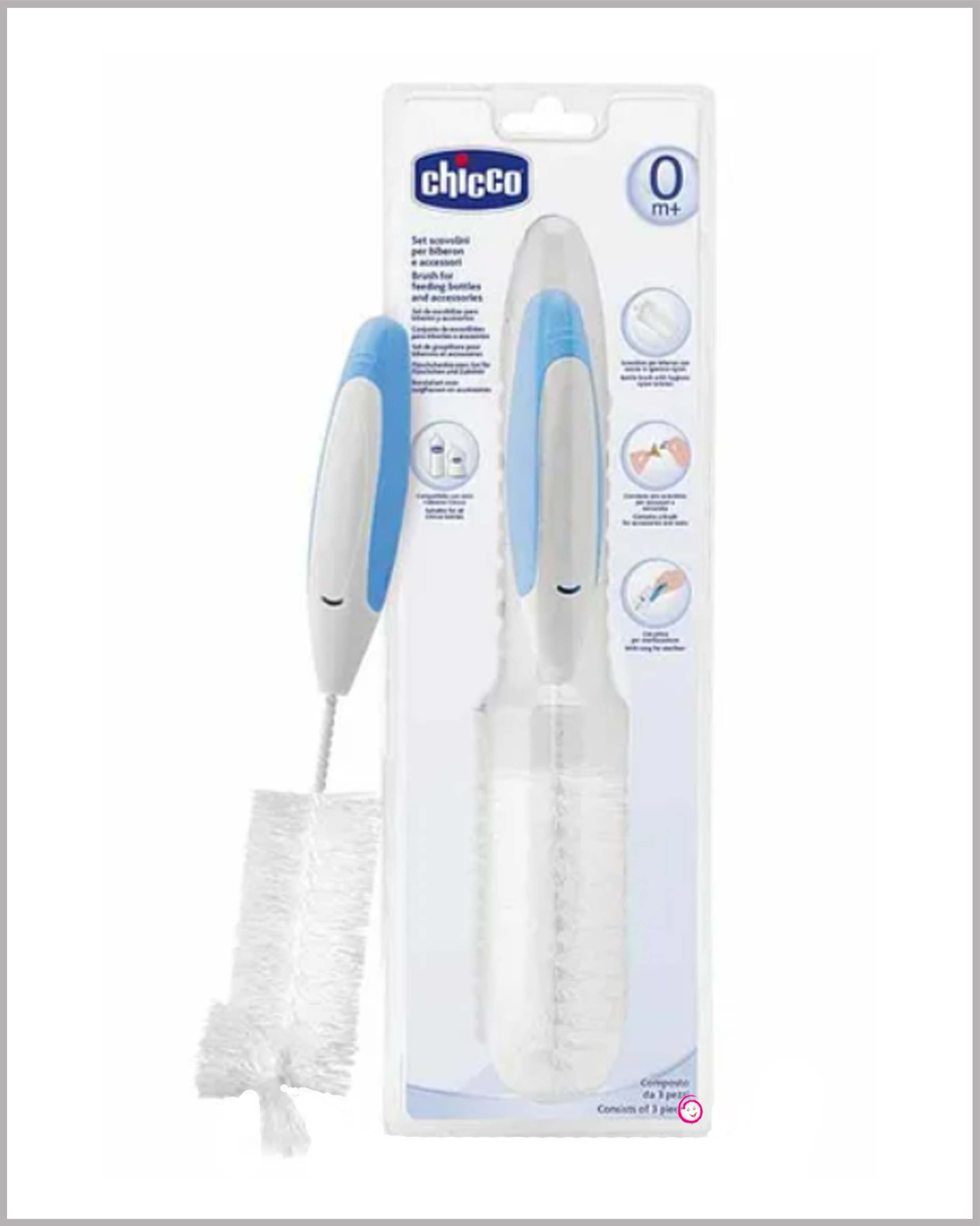 Chicco 3 In 1 Bottle Cleaning Brush - Blue & White
