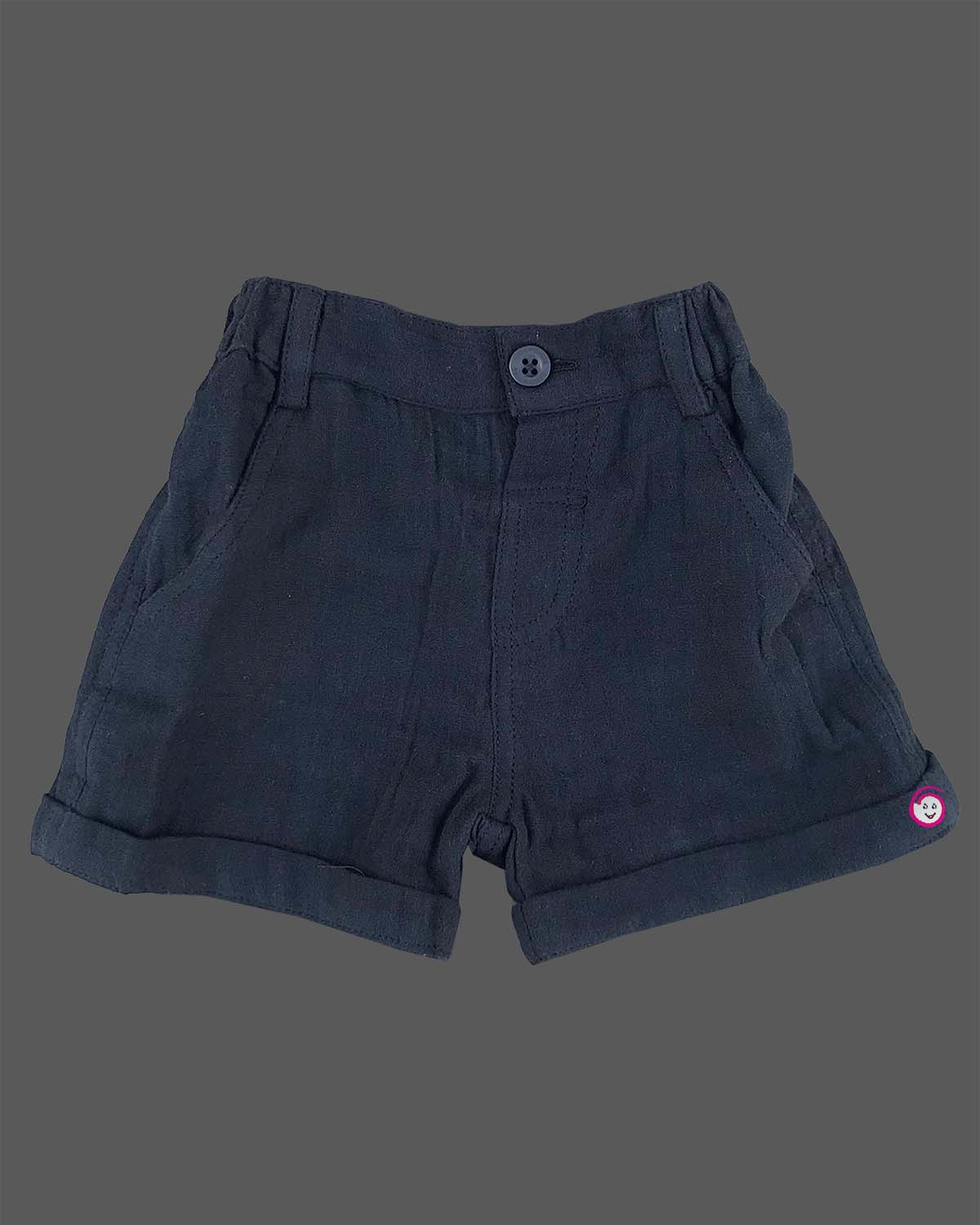 Black premium muslin Cotton short sleeve button down shirt and shorts set with I love DAD pocket design for summer holidays