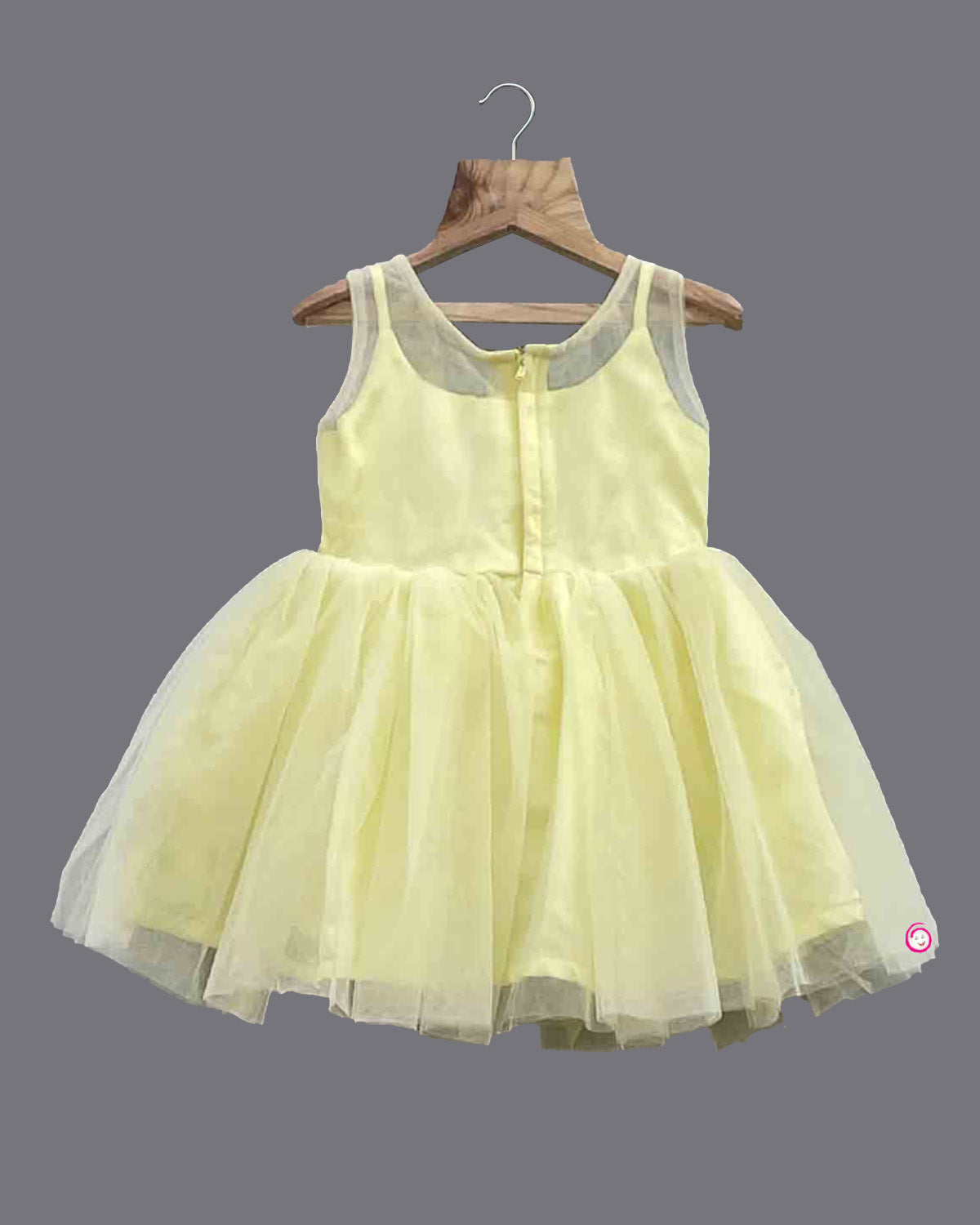Girls party frock with stitched flower - Light Yellow