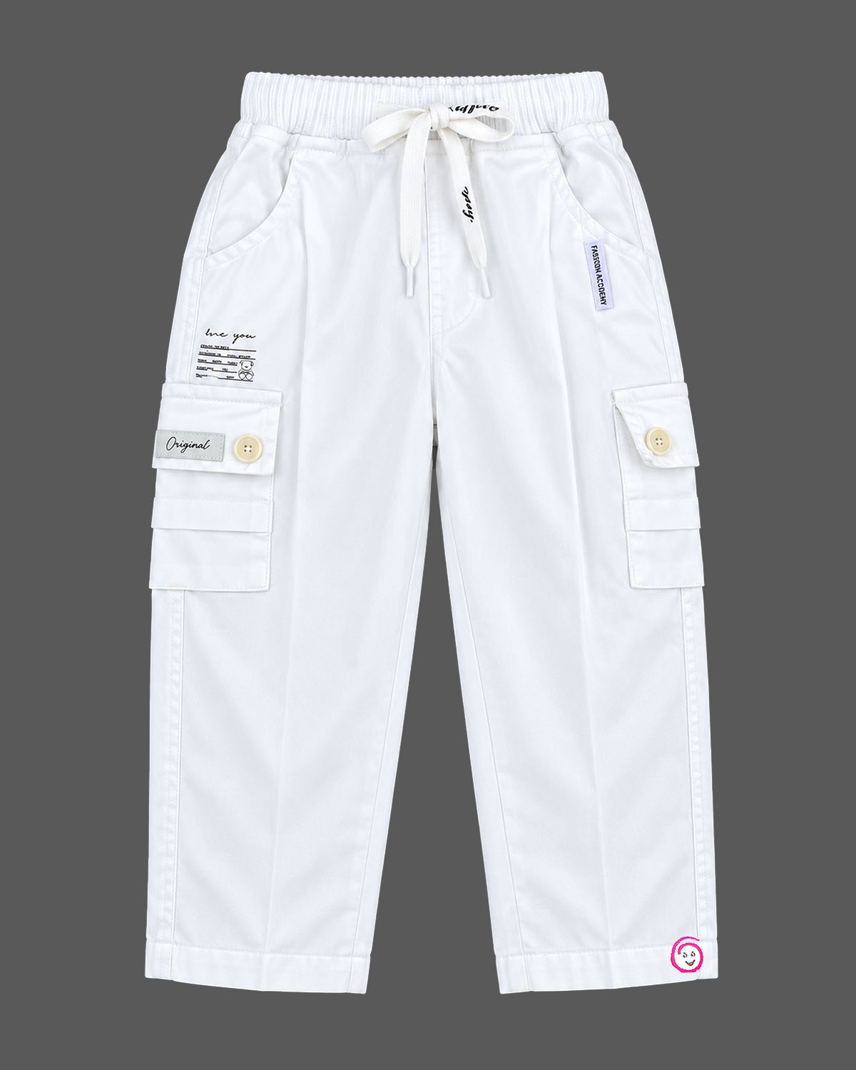 Hooded striped pullover top with drawstring cargo trousers set designed for party wear for boys.