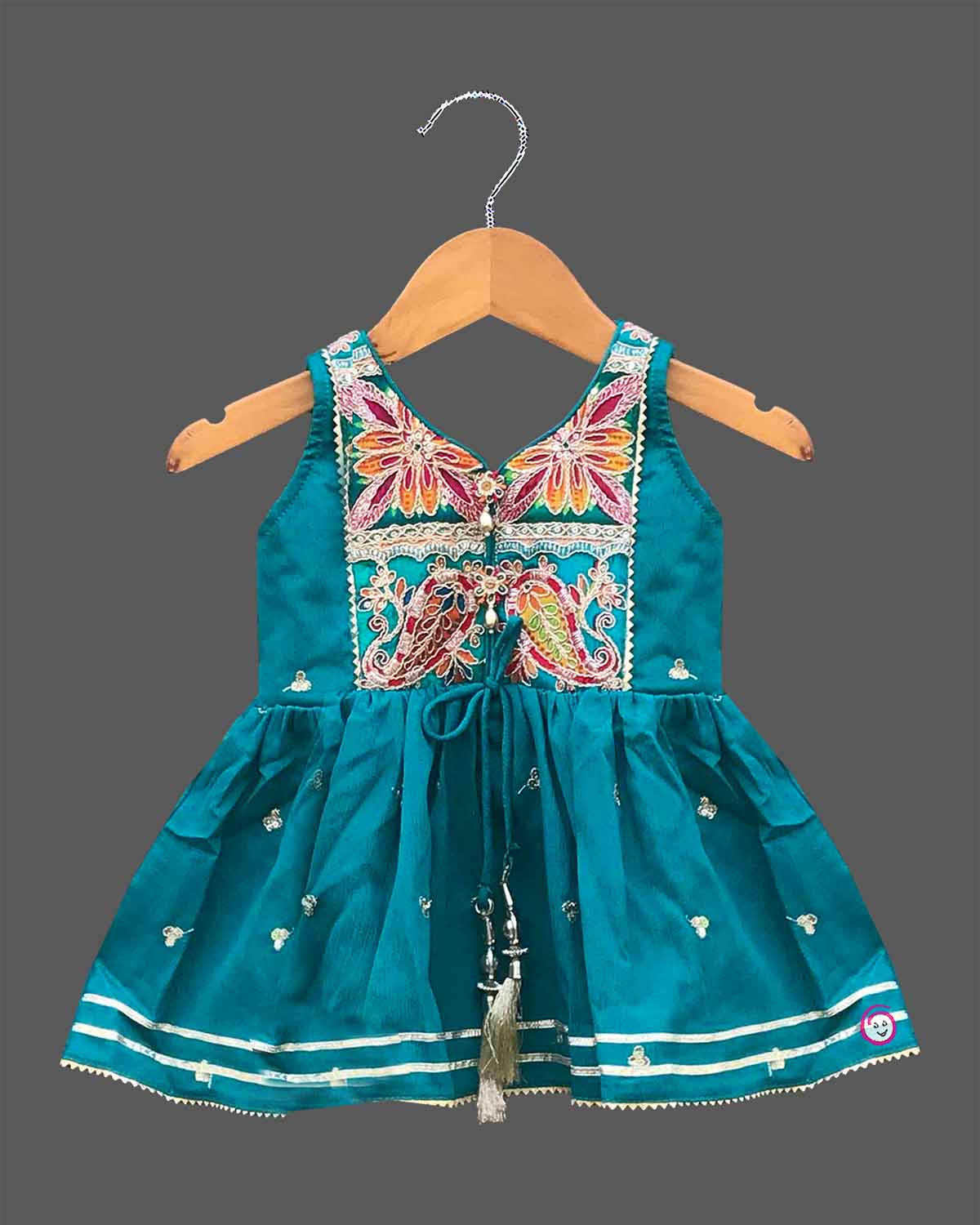 Baby girl ethnic embroidered silk sharara top flared pants dupatta set for kids traditional festive wear