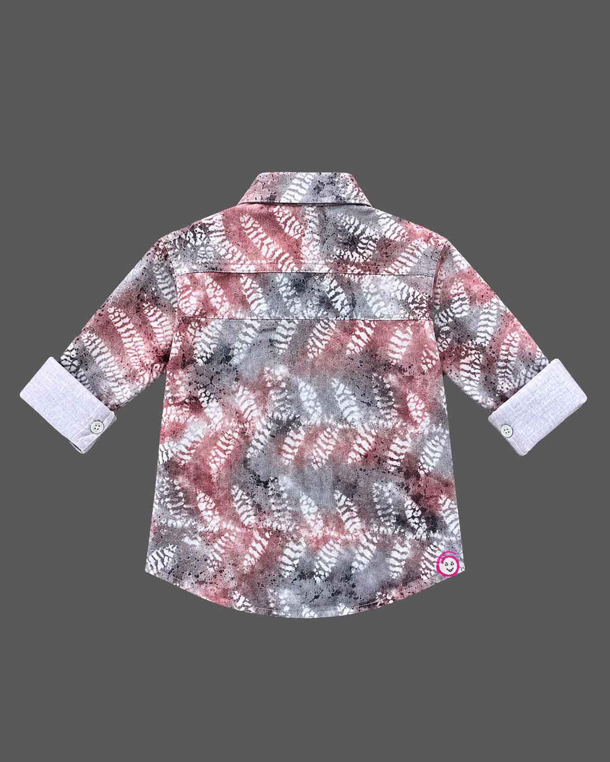 Toddler printed cotton shirt with point collar and roll-up sleeves for kids party wear.