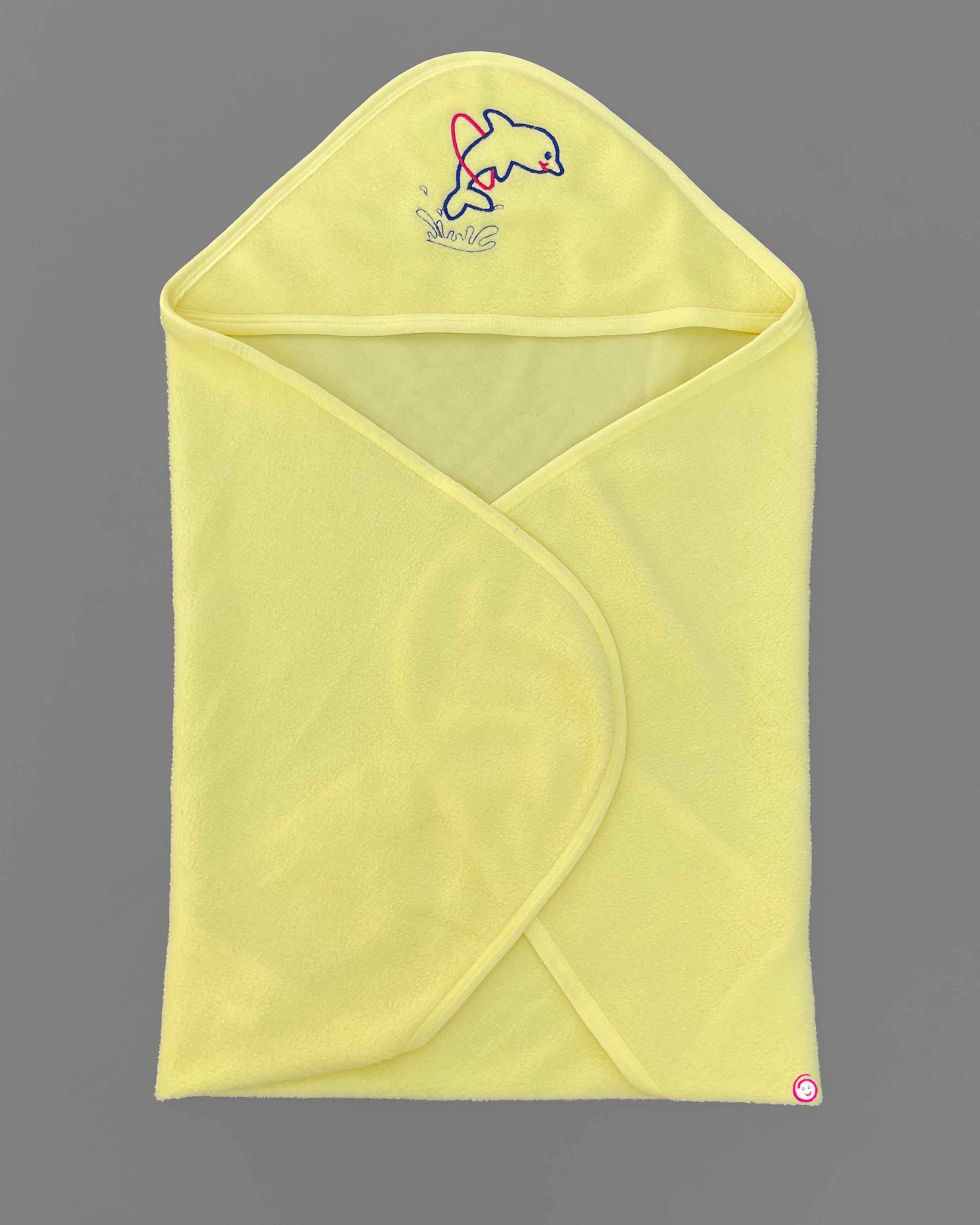 Kids Dolphin Printed Hooded Towel - Light Yellow