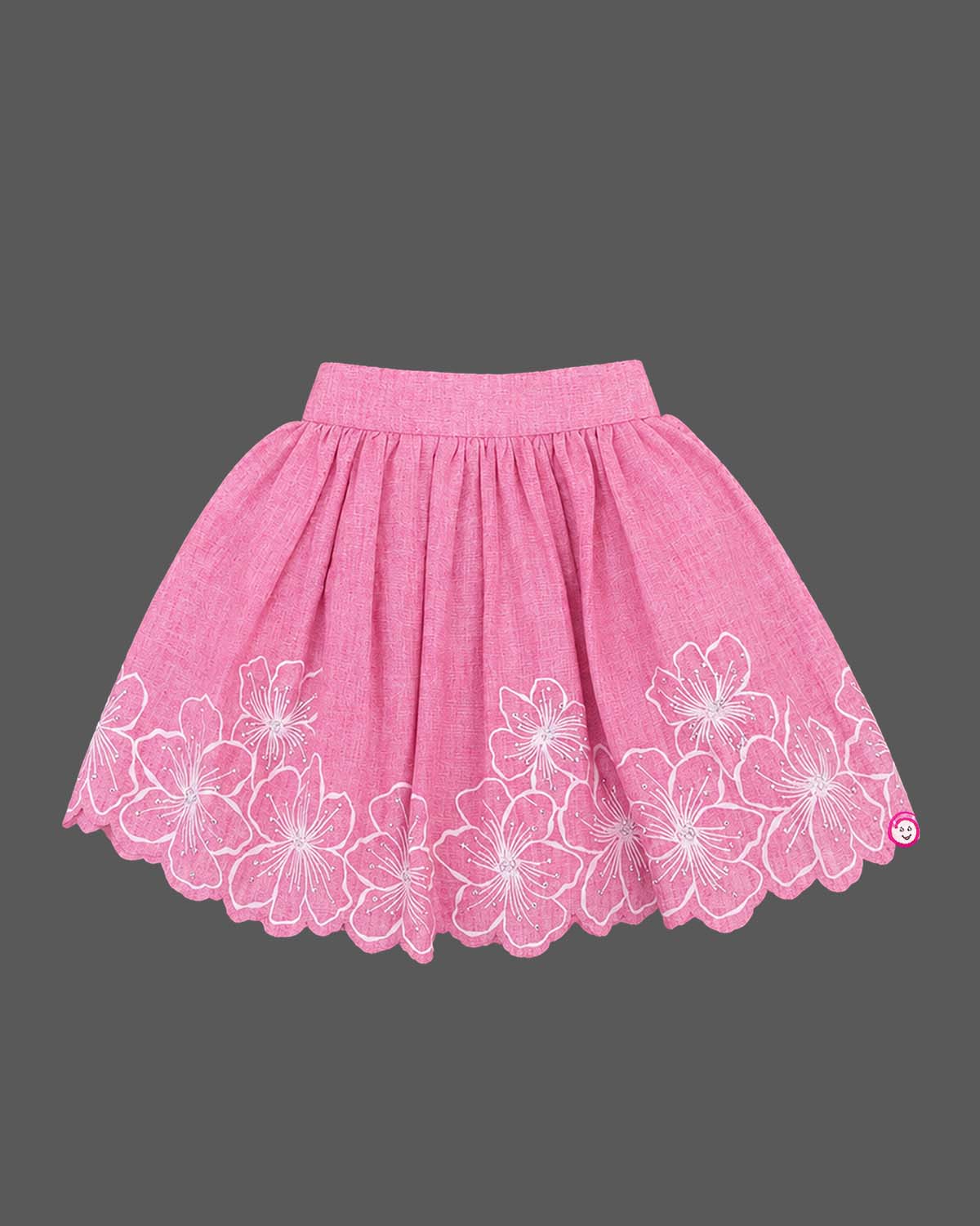 Baby girl lehenga featuring floral embroidered scalloped hem top and flared skirt