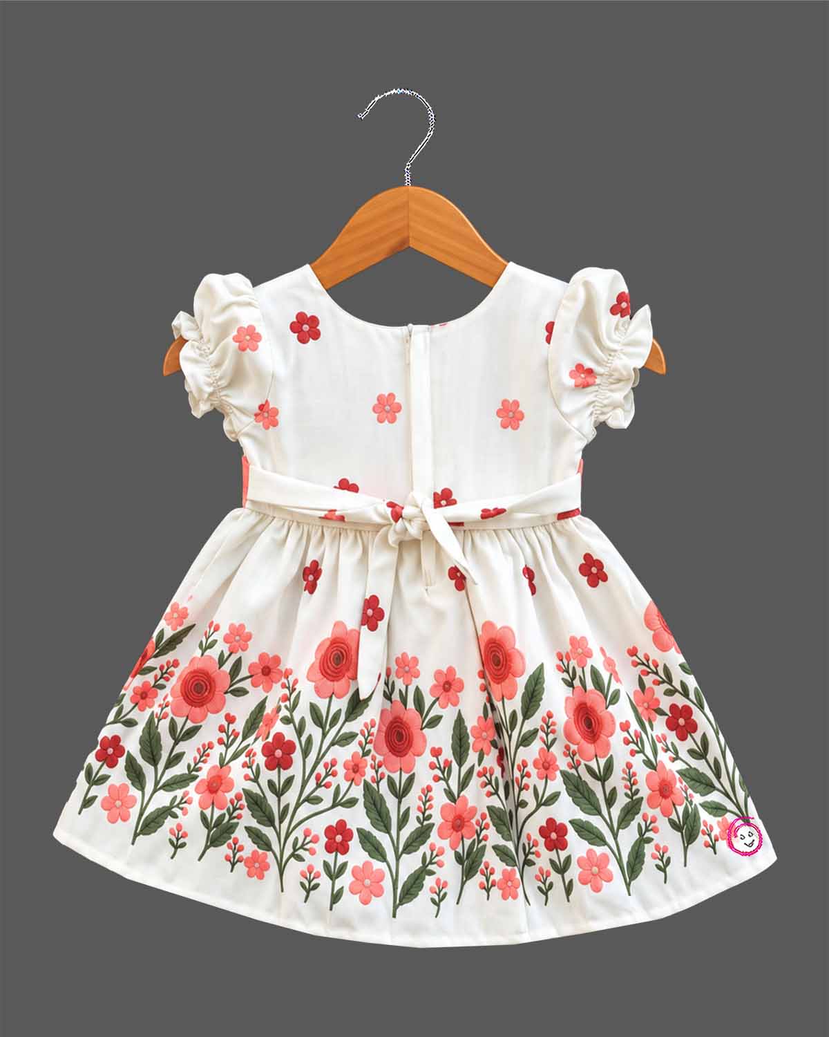 little girl floral printed cotton frock short sleeve casual party wear dress