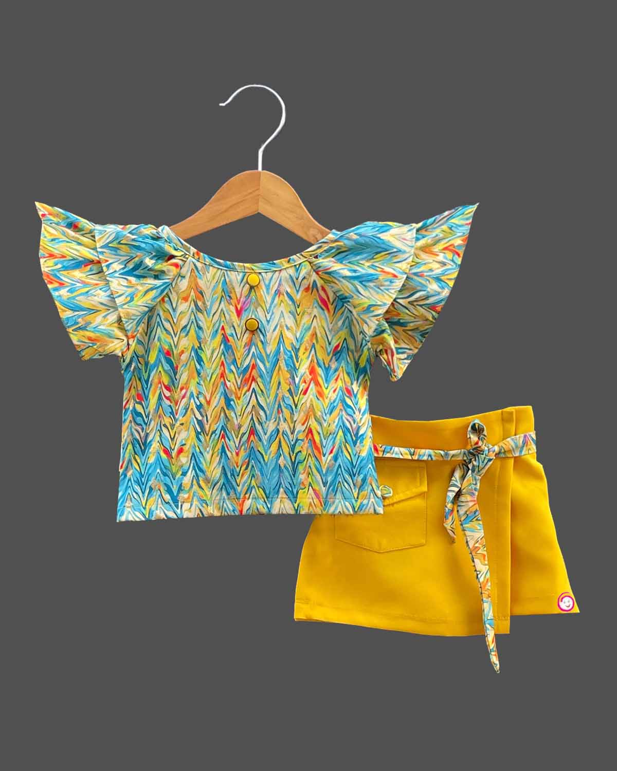 Girls western top & shorts with butterfly sleeve - Blue