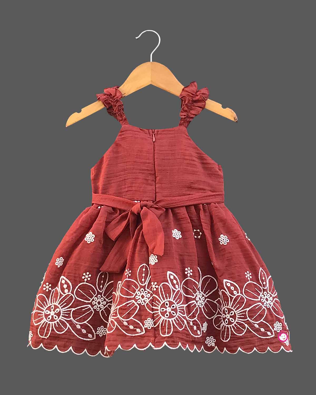 Girls western casual frock- Brown