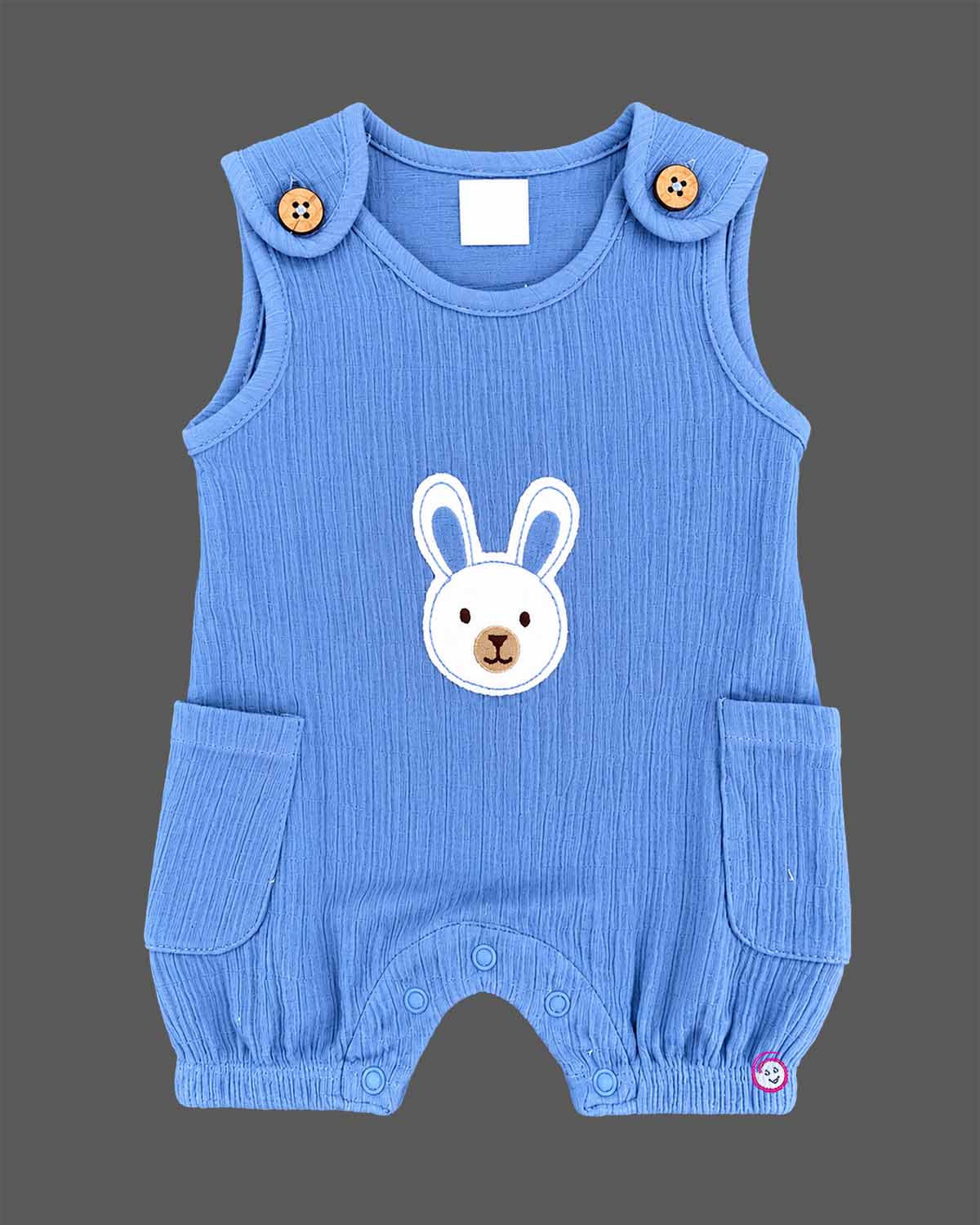 Infant cotton romper set featuring short sleeve t-shirt and cute bunny patch dungaree outfit for baby boys.