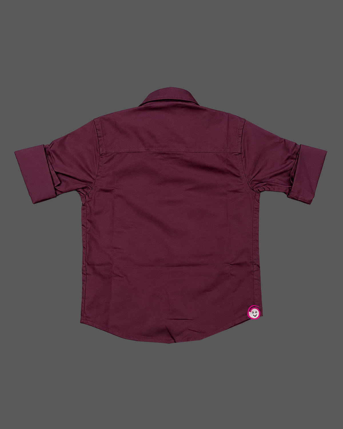 Boys party wear embroidered button-down shirt with spread collar and roll-up sleeves.