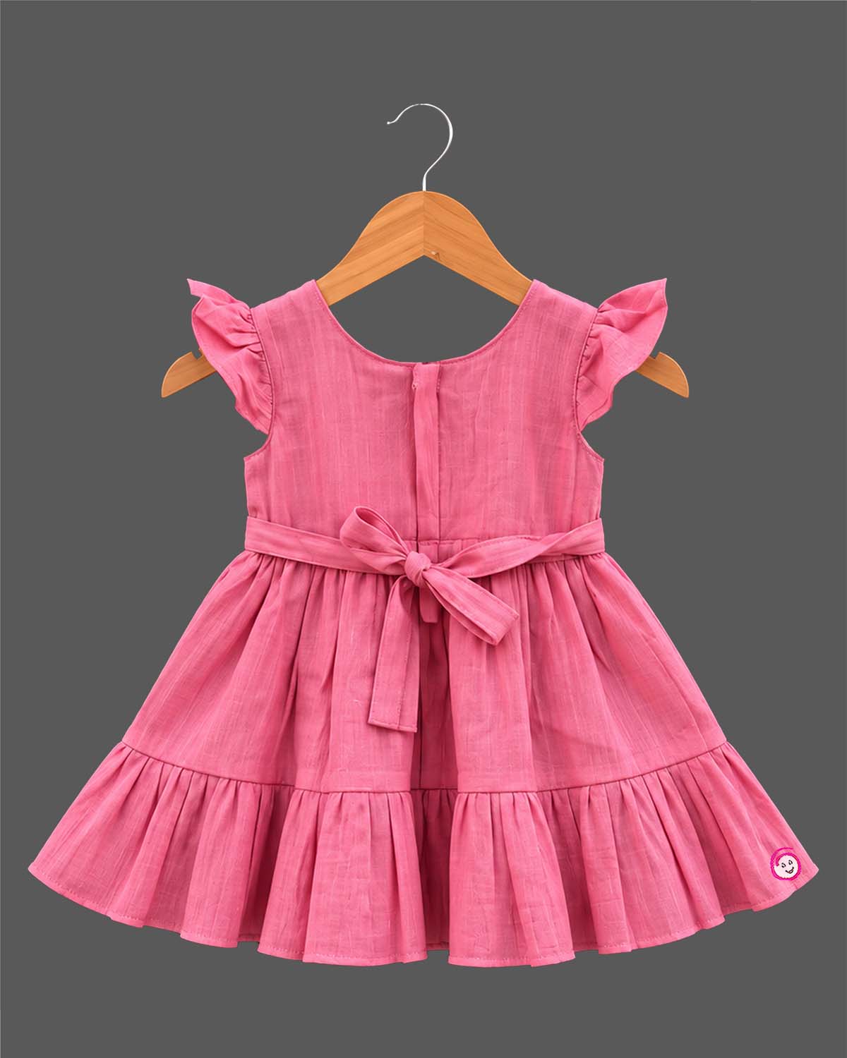 Baby girl embroidered cotton frock featuring flutter sleeves and a tiered skirt for casual wear.