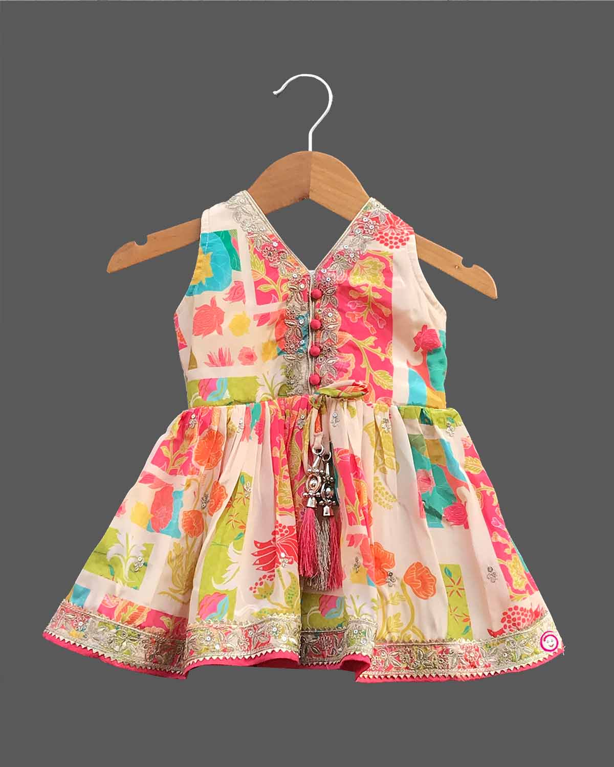 Girls aila cut design patiyala set - Cream