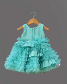 Girls bow applique party frock - Sea Green