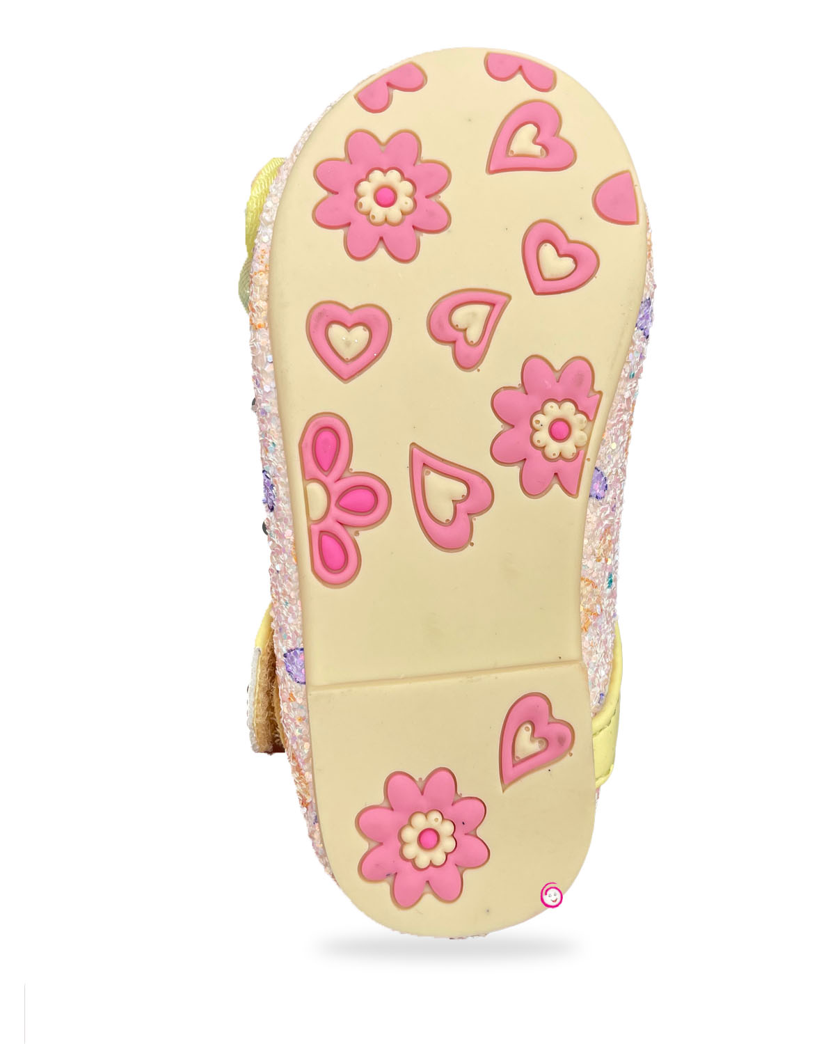 Girls floral applique & Velcro closure party shoe - Light Yellow