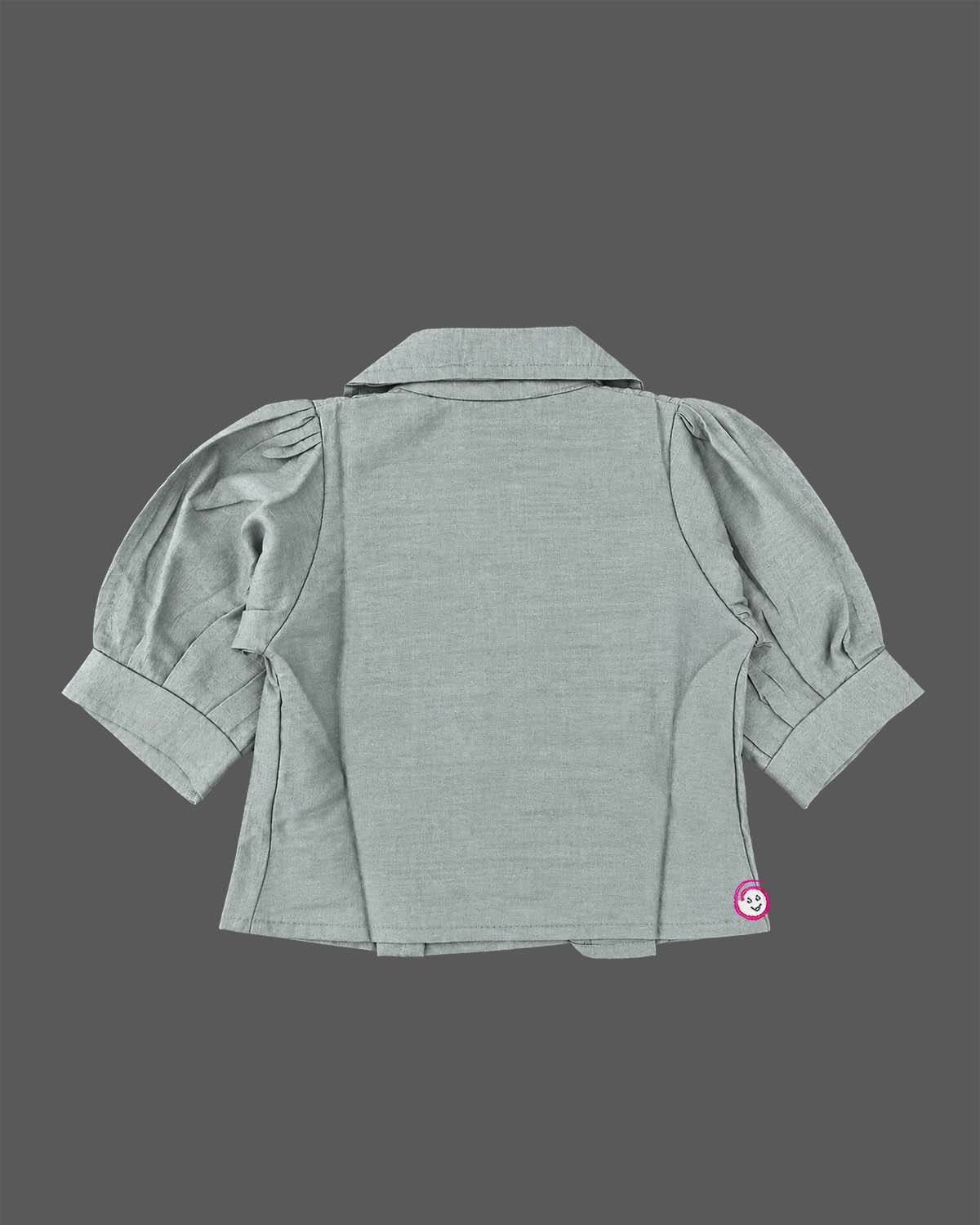 Little girl embroidered pocket shirt with elbow sleeve for garden party wear