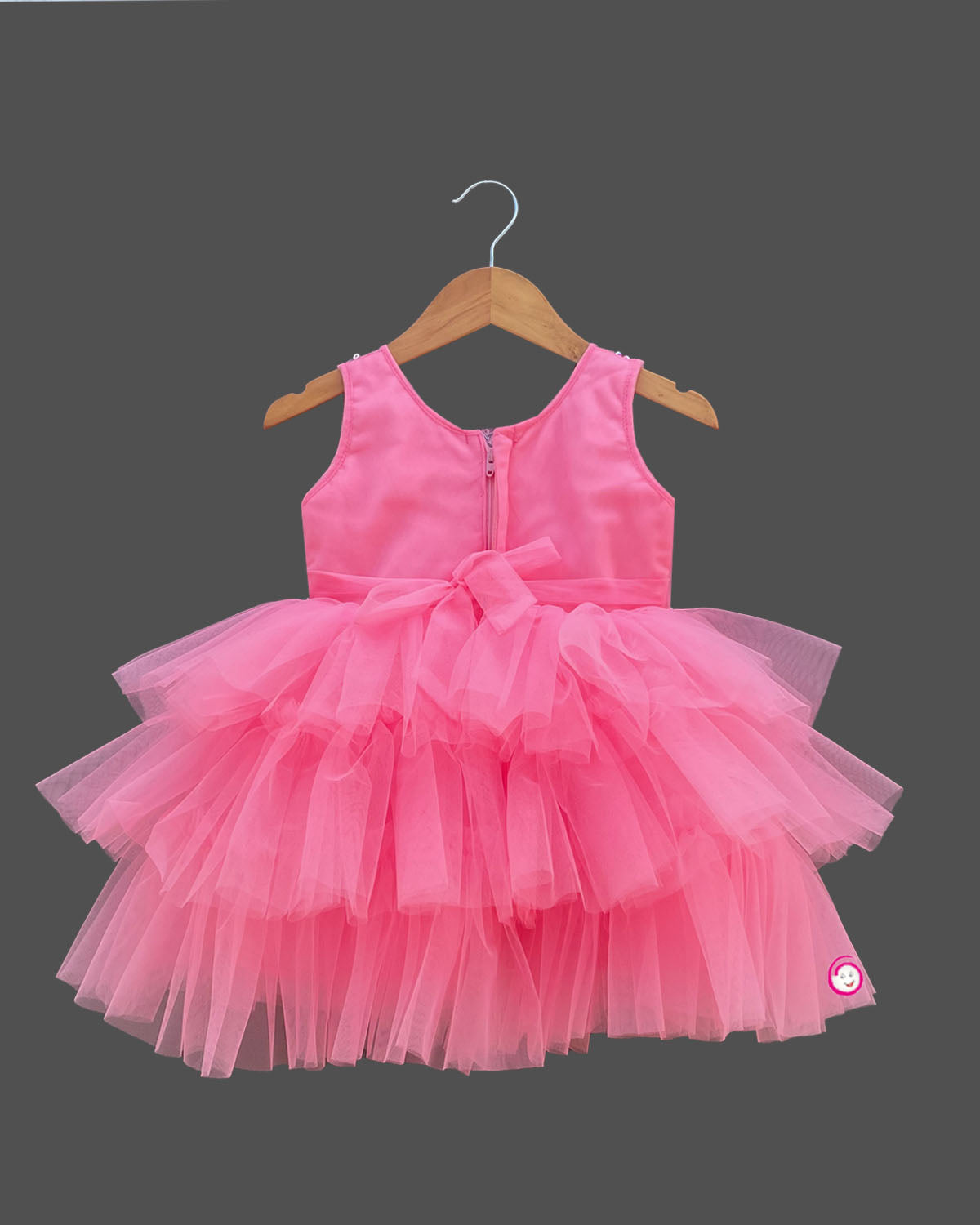 Girls design sleeveless partywear frock - Pink