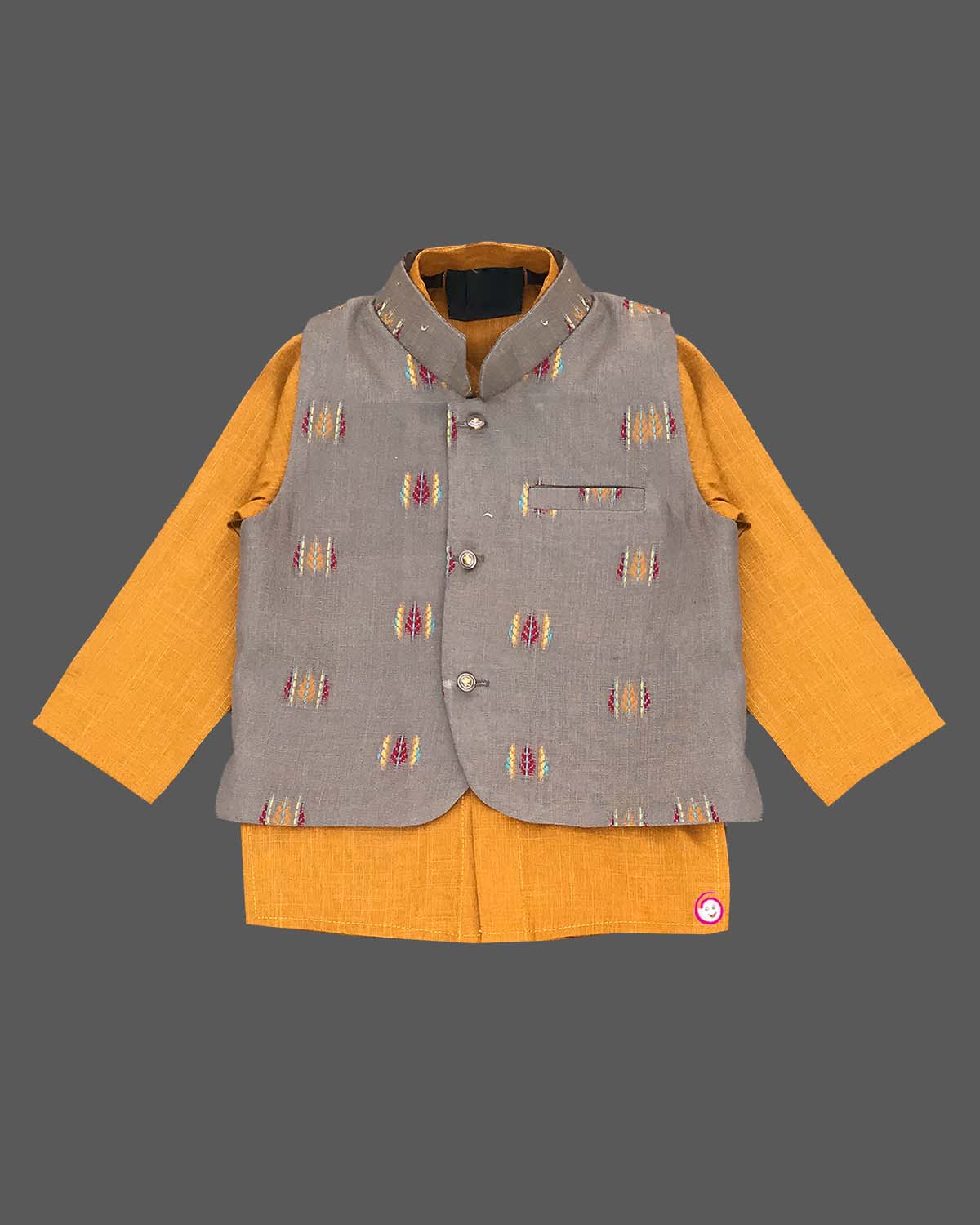 Boys colorful printed modi suit - Musatard