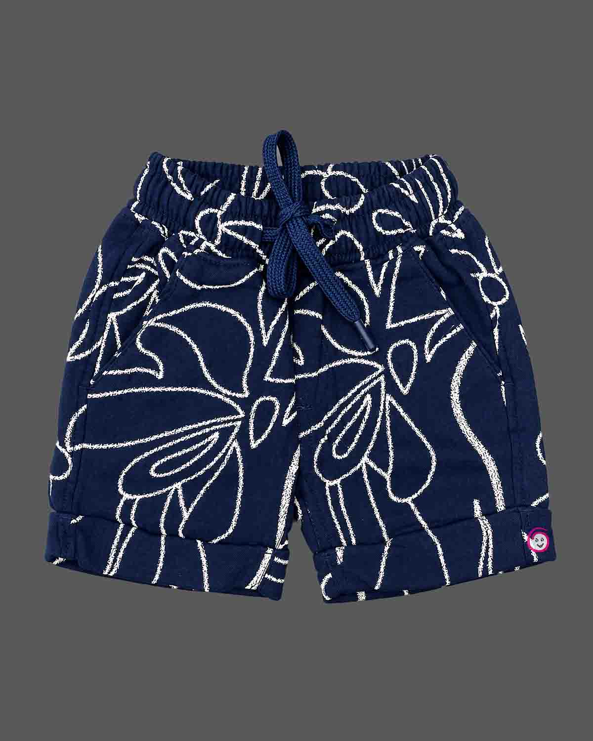 Boys party wear printed short sleeve shirt and elasticated shorts set with line art graphics