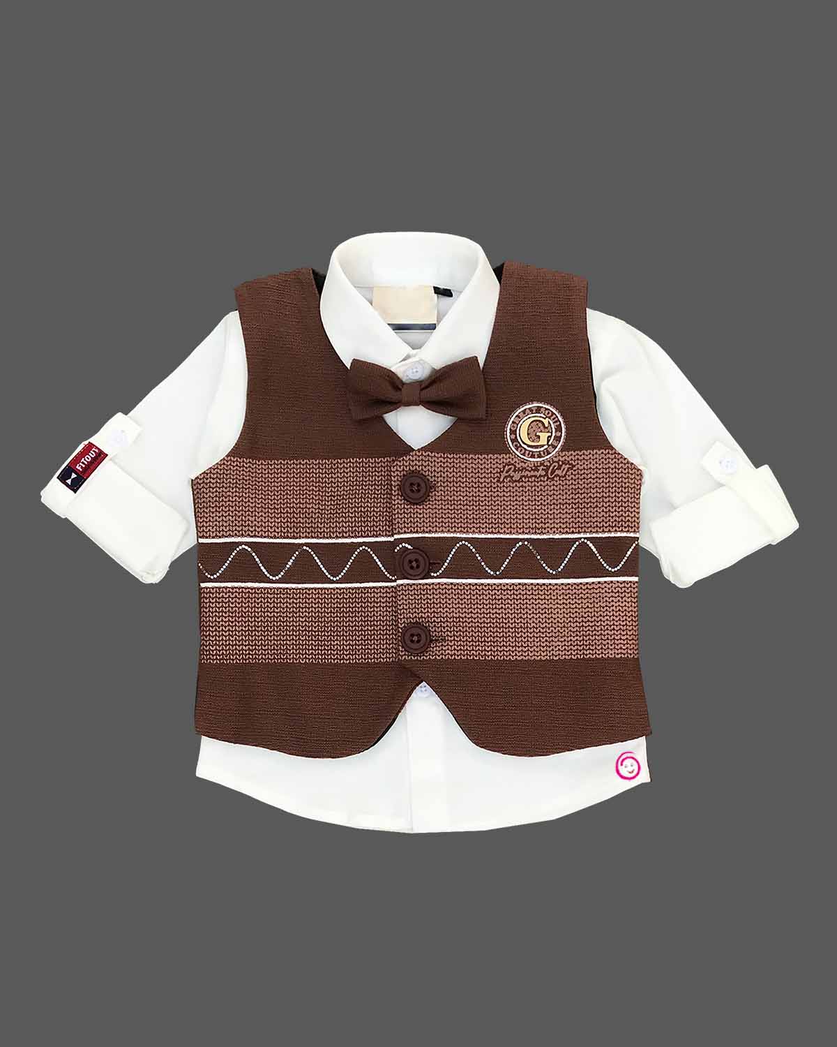 Boy full sleeve with waistcoat set - Brown