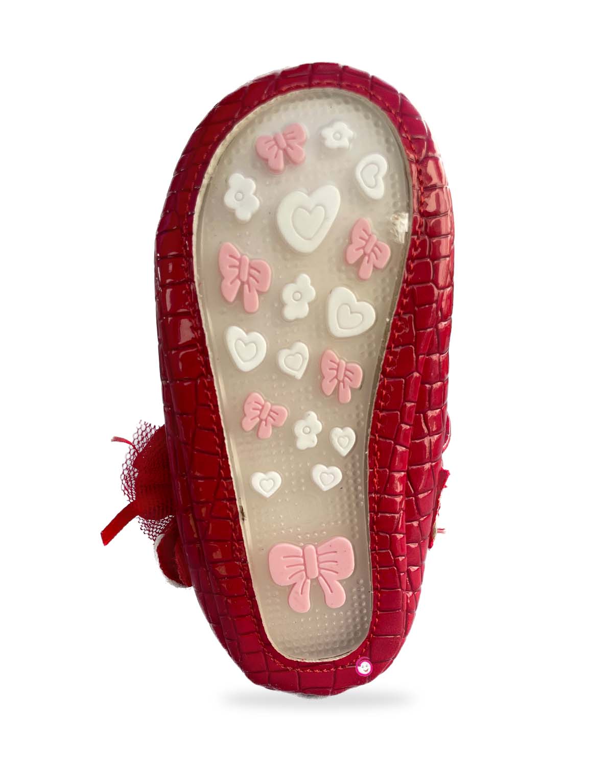 Girls Flower applique Velcro closure party shoes - Red