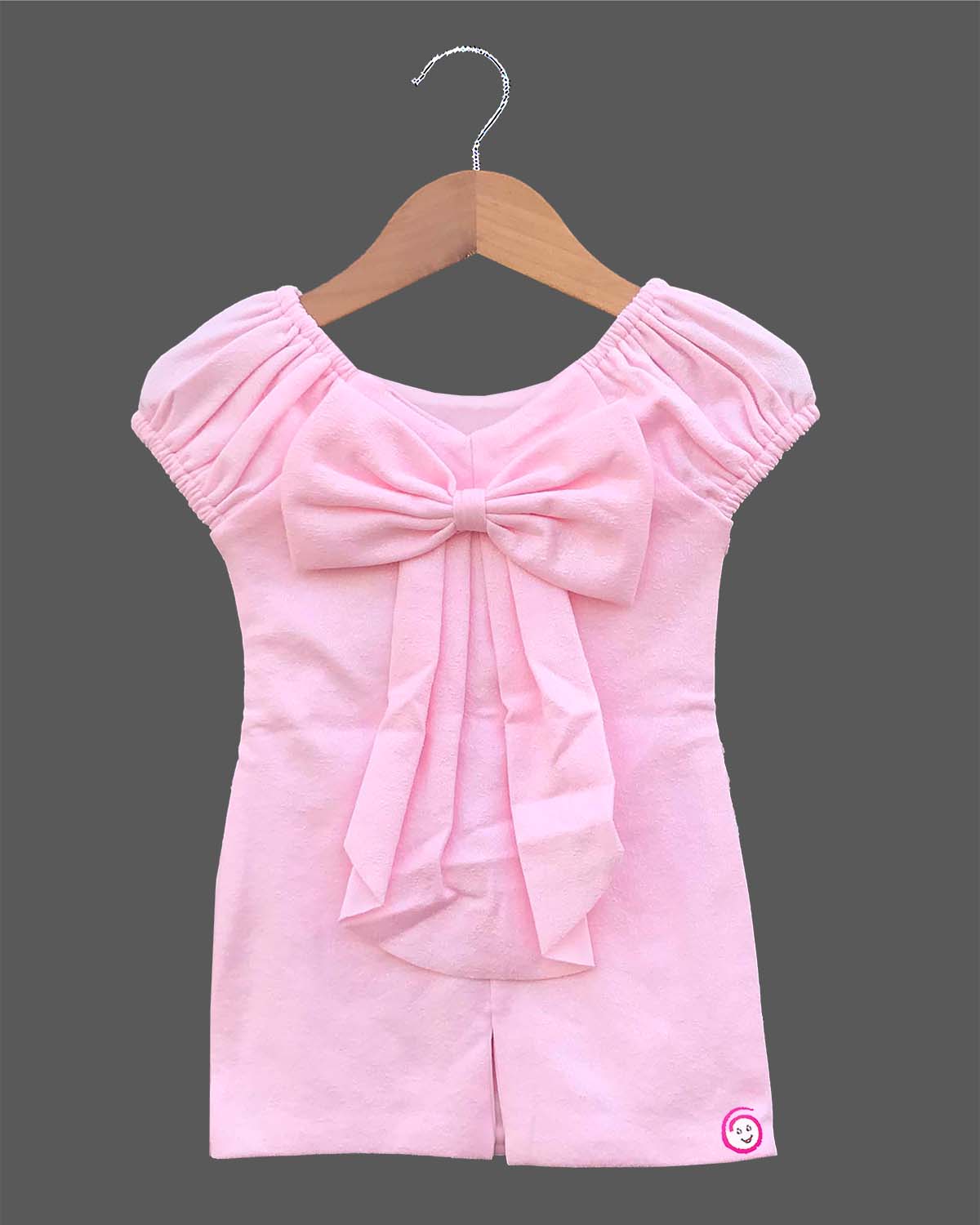 Pink floral textured applique baby girl midi dress for family dinners, evening outings, and smart casual wear