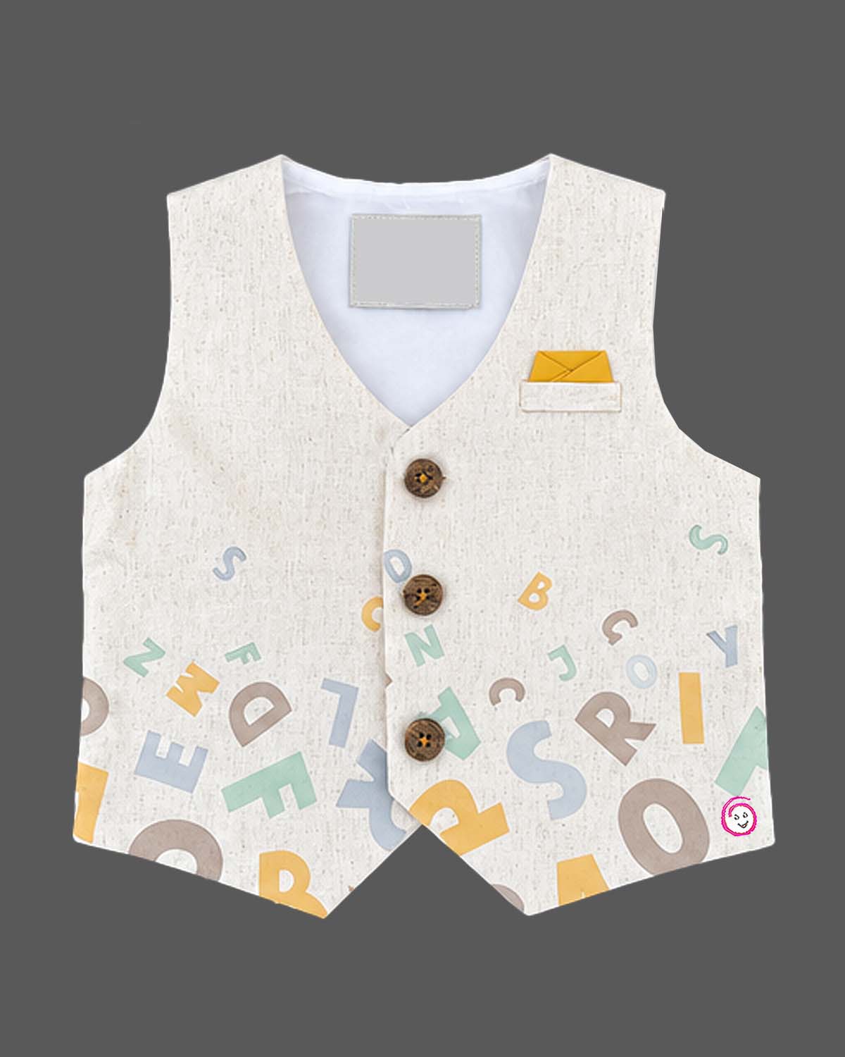 Toddler boy alphabet print vest and shirt set featuring structured layered styling and full sleeves