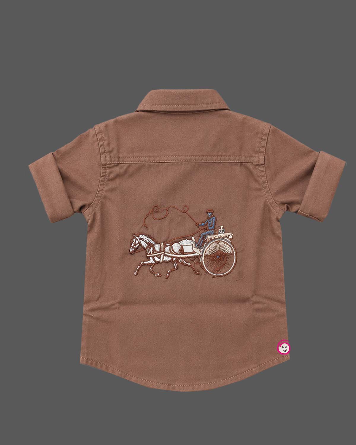 Toddler boys embroidered button-down shirt with front pocket detail for birthday party celebrations.