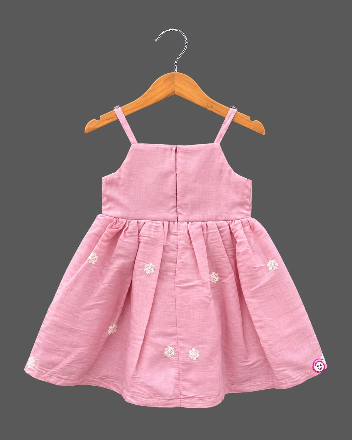 Toddler girl party wear dress featuring embroidered floral details and flared mesh shrug sleeves