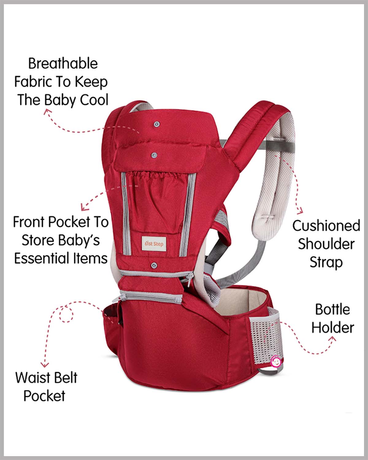 1st Step 5 In 1 Hip Seat Baby Carrier Baby Carrier - Red