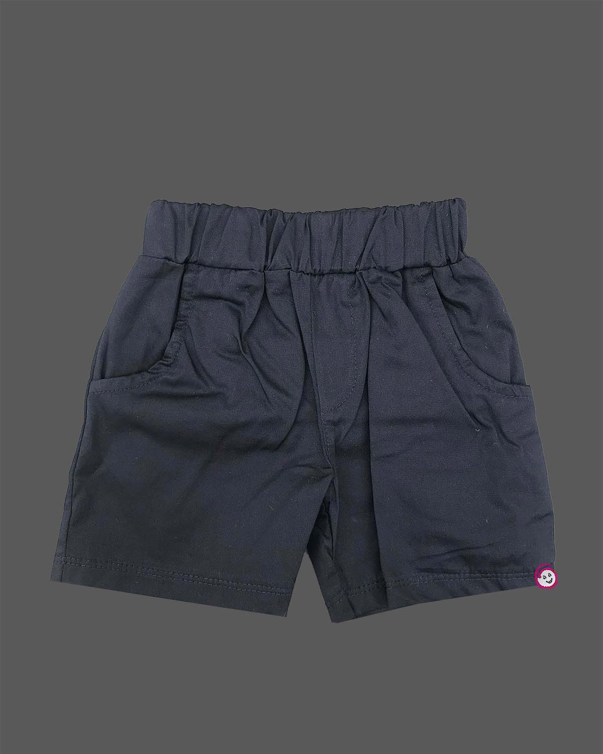 Short sleeve notch collar shirt with floral embroidery on front side paired with solid elastic waist shorts for toddler boys