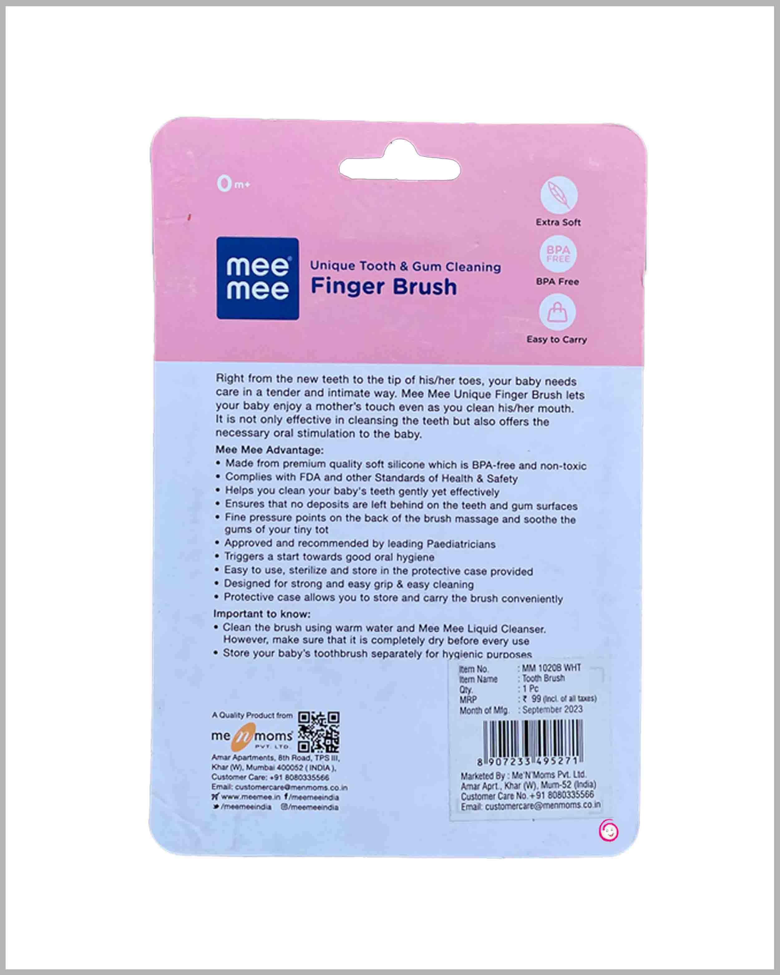 Mee Mee Finger Brush With Cover - White