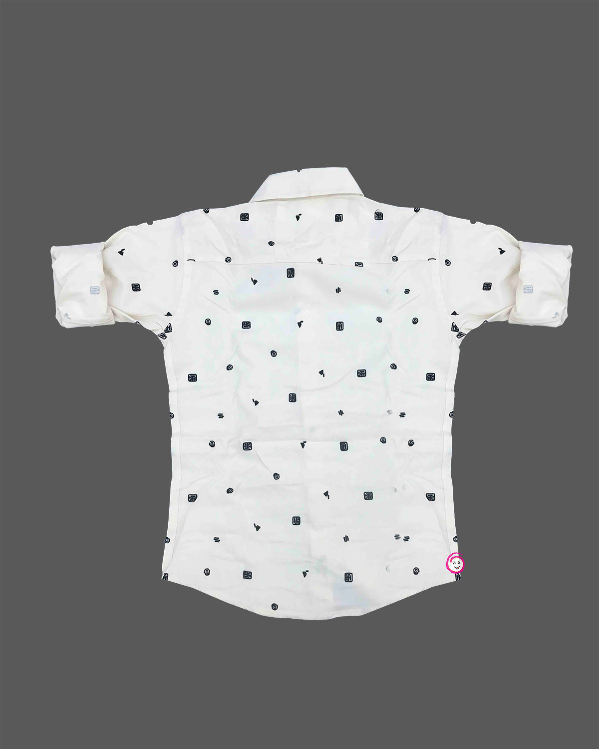 Infant button down shirt featuring geometric micro pattern detailing with folded cuffs