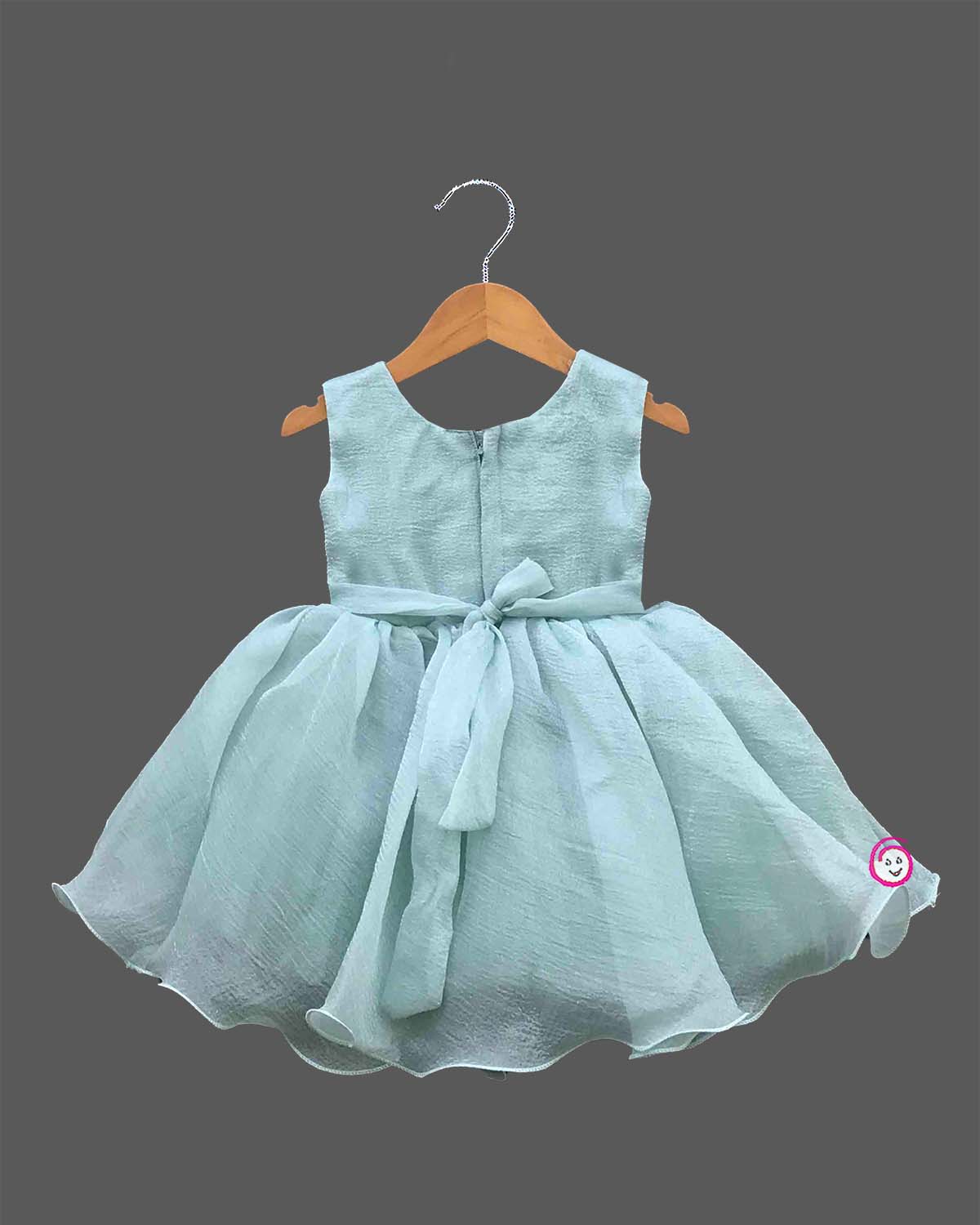 Baby girl floral textured frock with 3D rosette accent for birthday party wear
