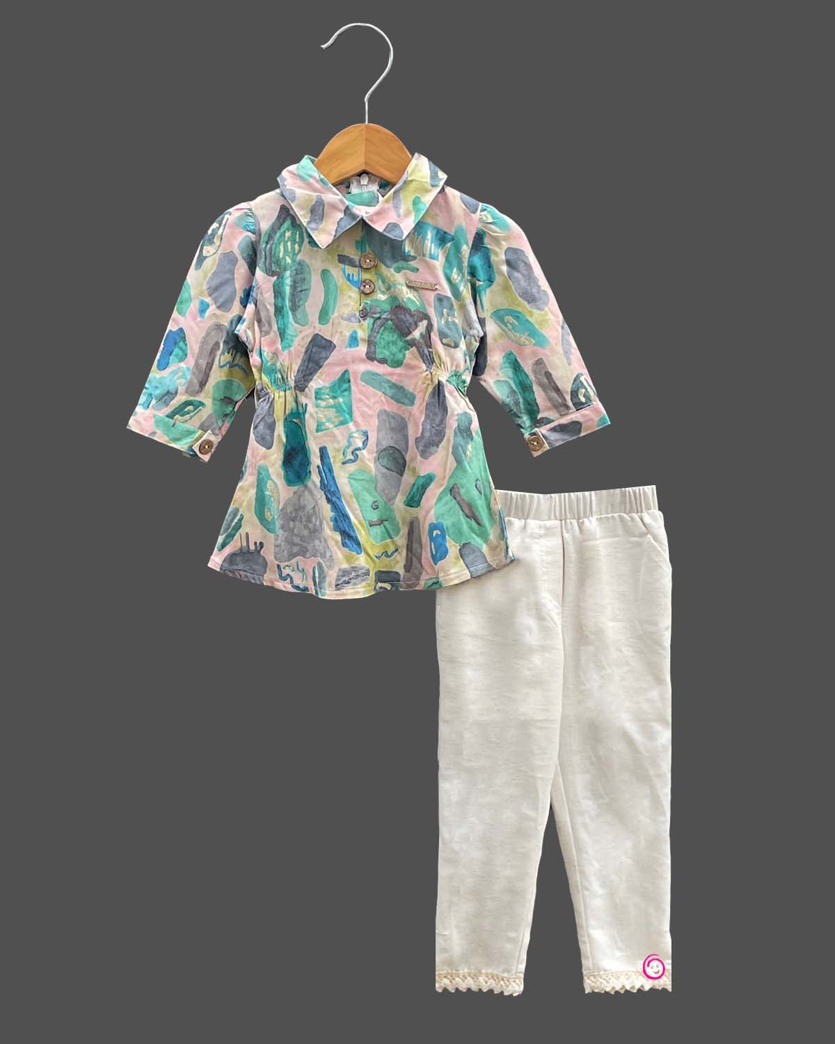 Girls colorful printed with western top & pant - Sea Green