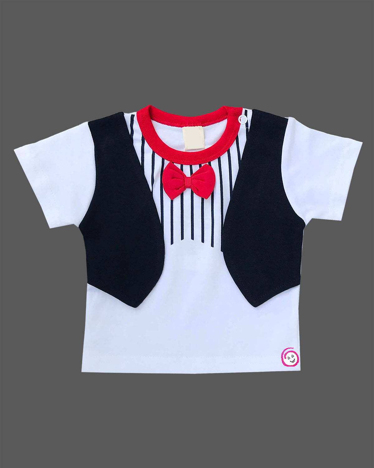 Dapper young prince tuxedo printed top and shorts set with bow detail for kids casual wear