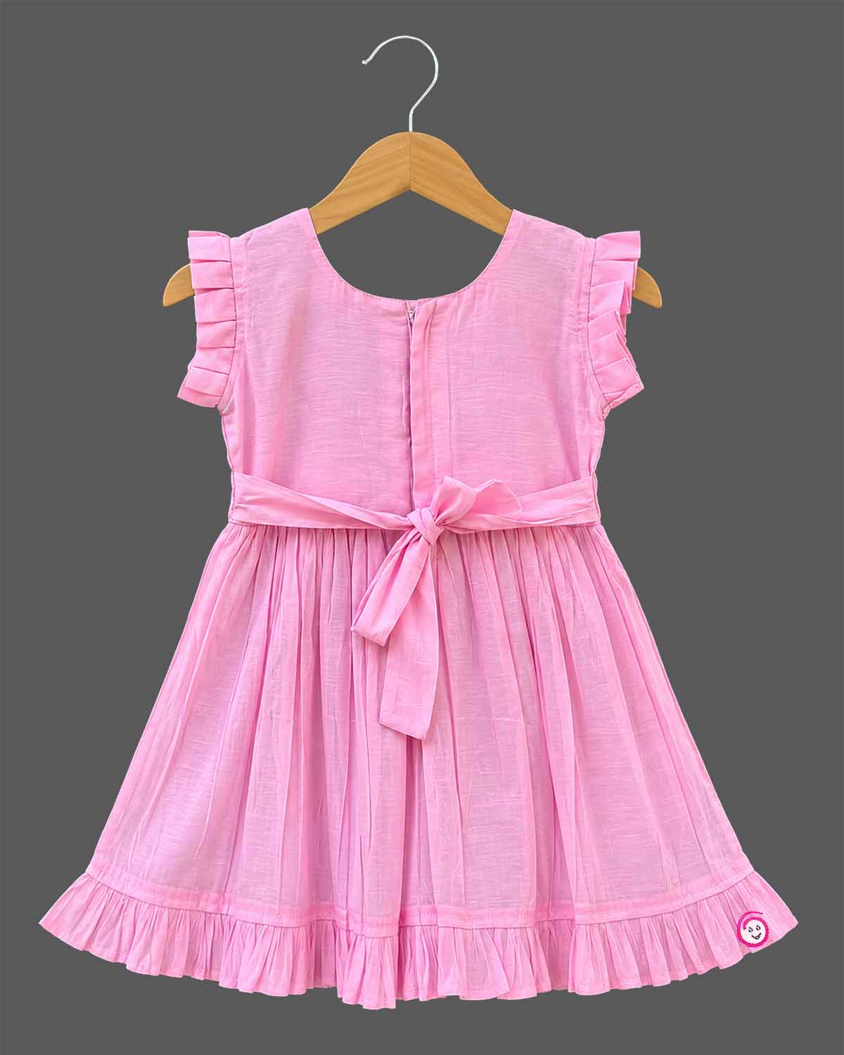 Toddler silk cotton frock with embroidery and ruffled trim for festive ethnic wear
