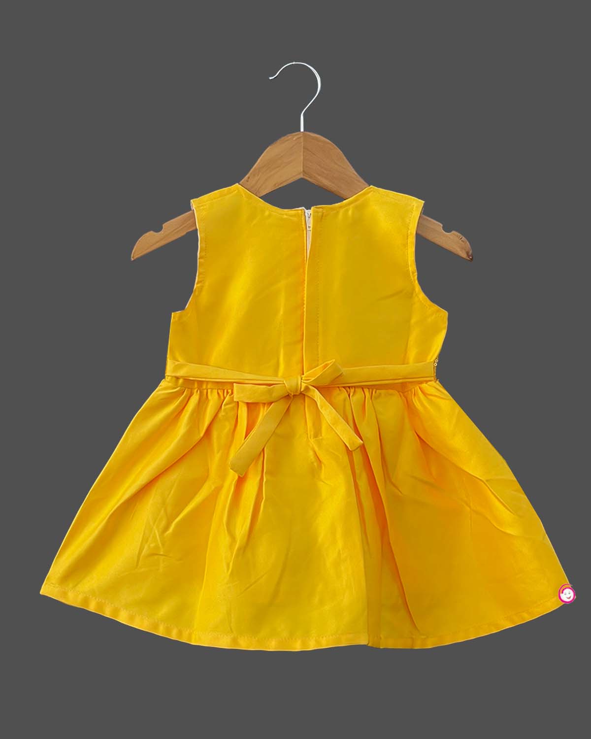Girls round neck with casual frock - Yellow
